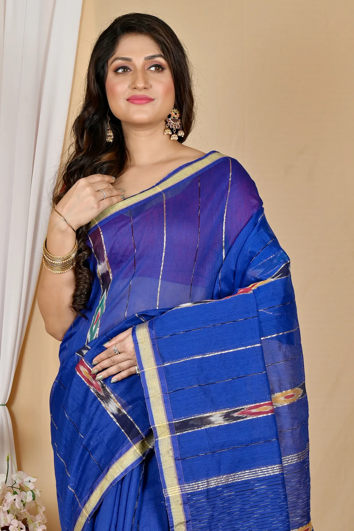 DipDiya Blended Cotton Naby Blue Setori A Legacy Woven Handloom Sarees