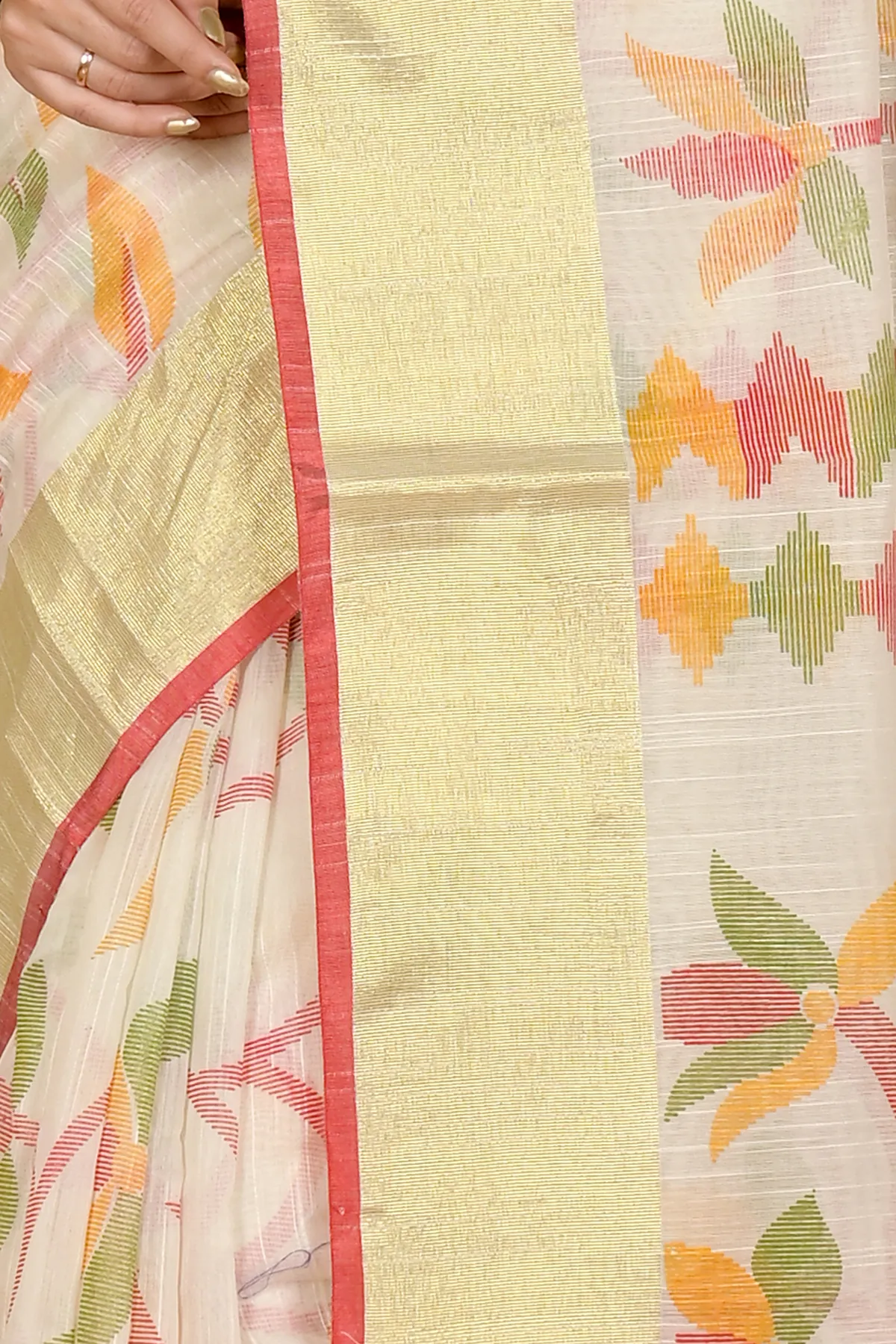 DipDiya Blended Cotton Off White Narento Threads of Tradition Handloom Sarees
