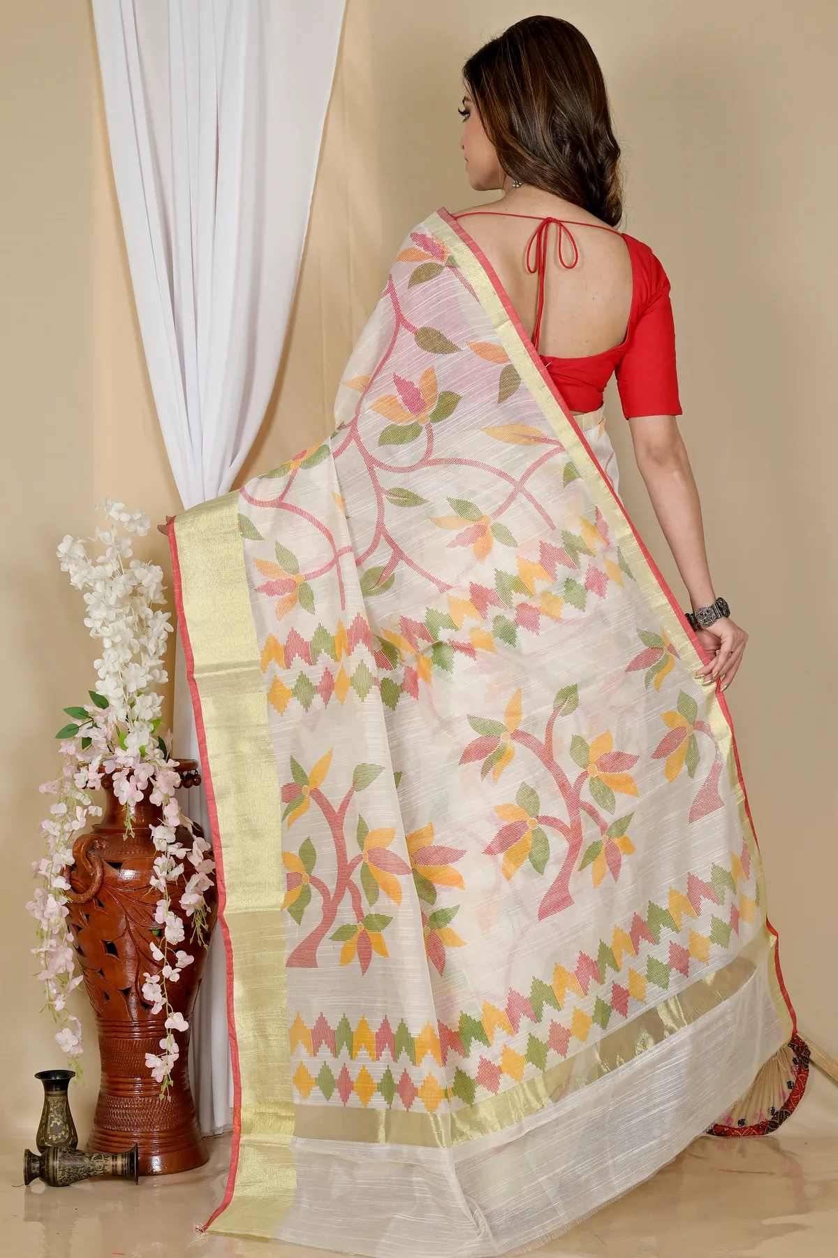 DipDiya Blended Cotton Off White Narento Threads of Tradition Handloom Sarees