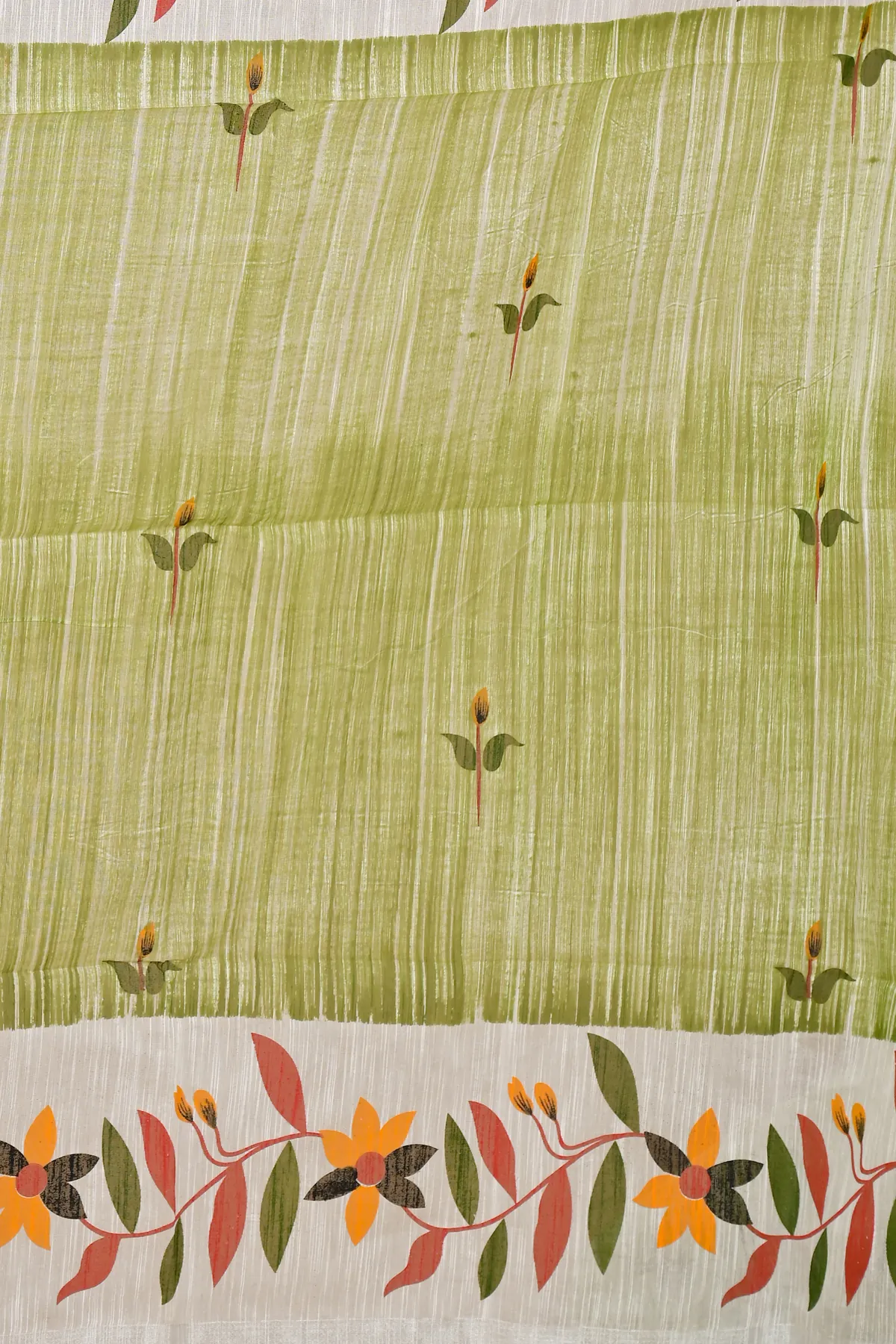 DipDiya Blended Cotton Olive Green Korel Elegance in Every Weave Printed Handloom Sarees