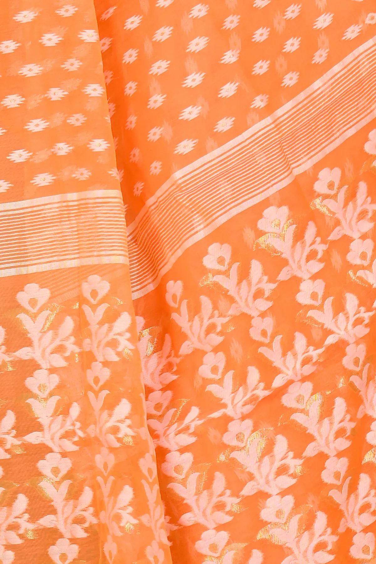 DipDiya Blended Cotton Orange Rapial Rooted in Bengal Jamdani Sarees