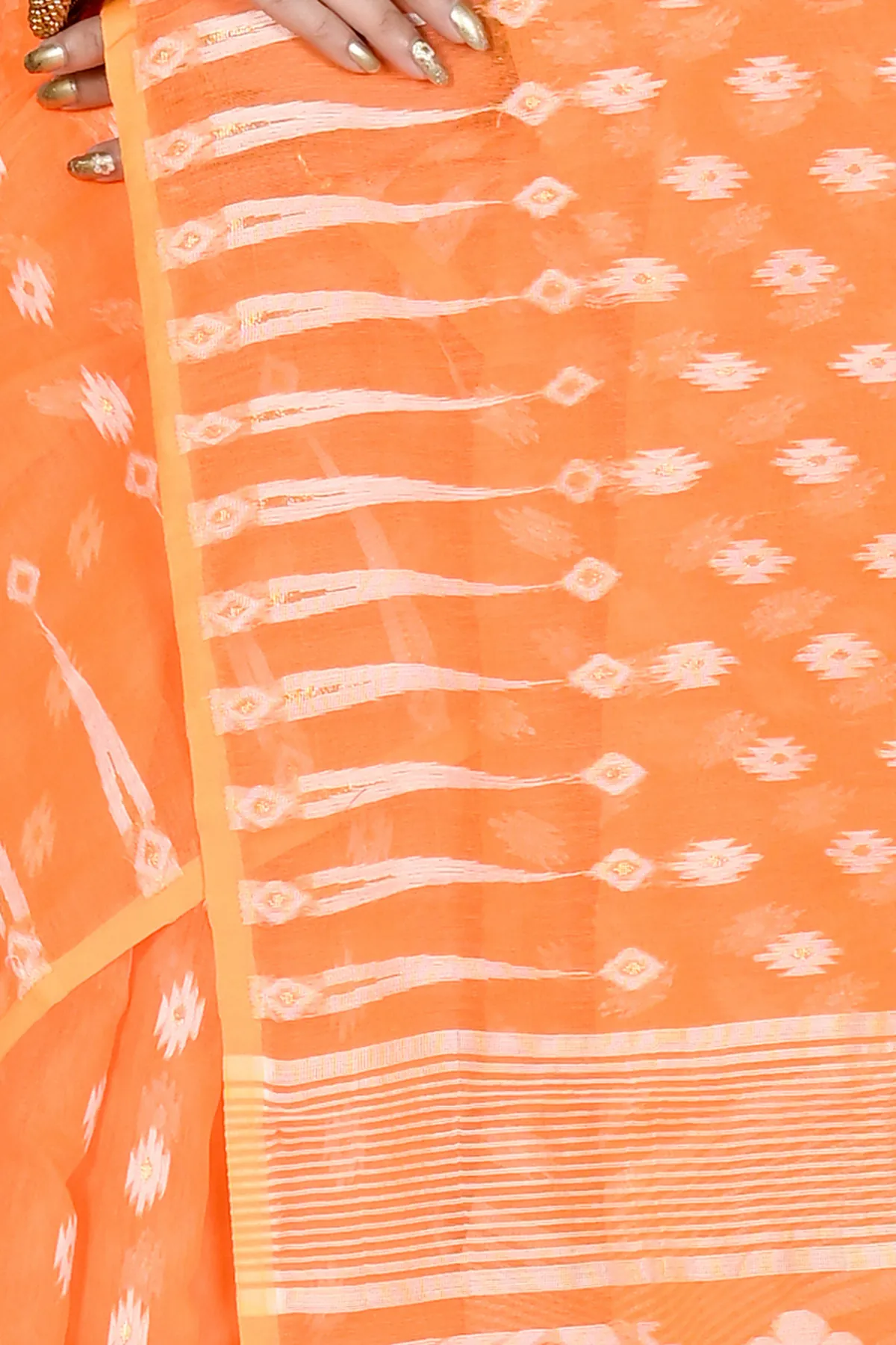 DipDiya Blended Cotton Orange Rapial Rooted in Bengal Jamdani Sarees
