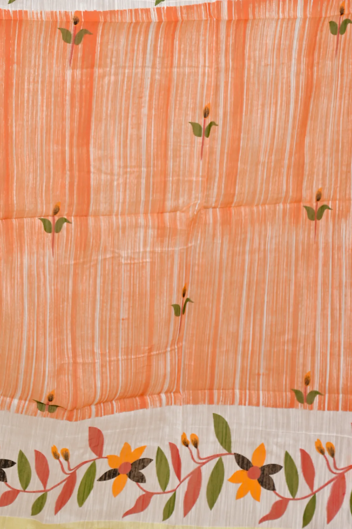 DipDiya Blended Cotton Orange White Korel Essence of Bengal Printed Handloom Sarees