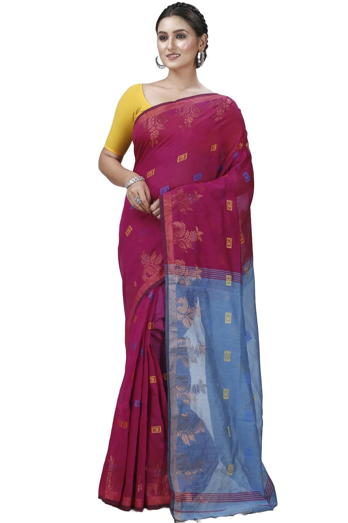 DipDiya Blended Cotton Parpel Blue Banu Bengal in Every Thread Handloom Sarees