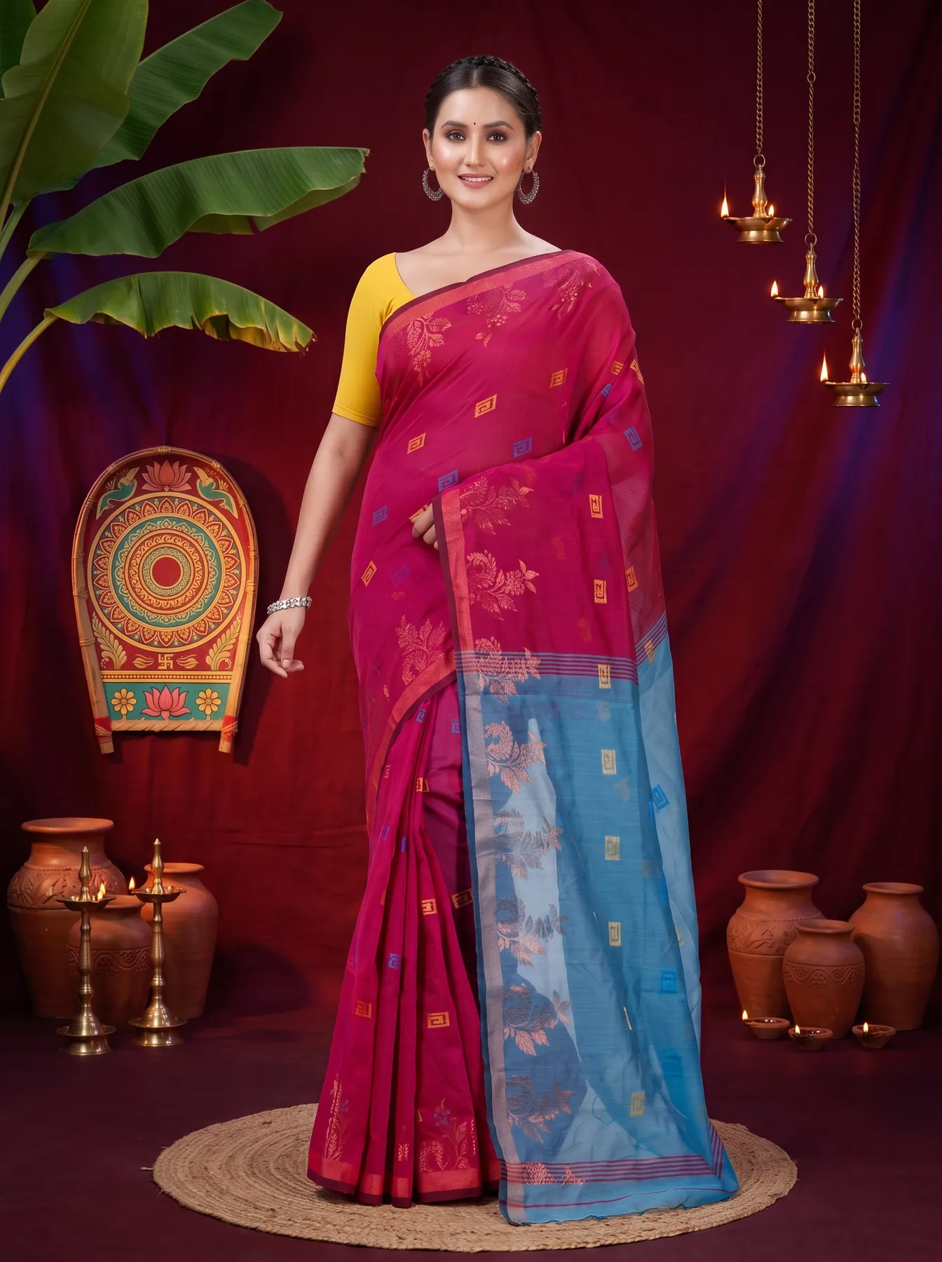 DipDiya Blended Cotton Parpel Blue Banu Bengal in Every Thread Handloom Sarees