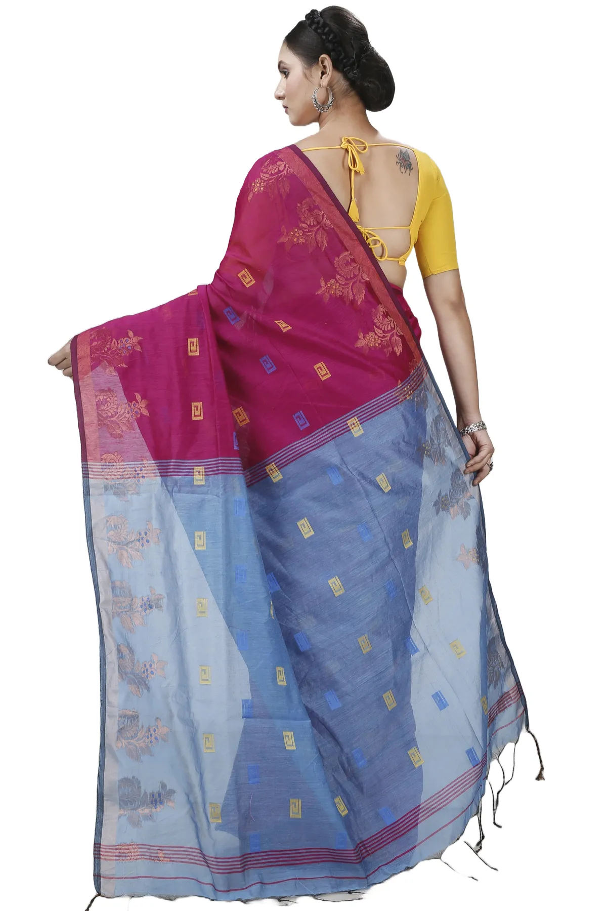 DipDiya Blended Cotton Parpel Blue Banu Bengal in Every Thread Handloom Sarees