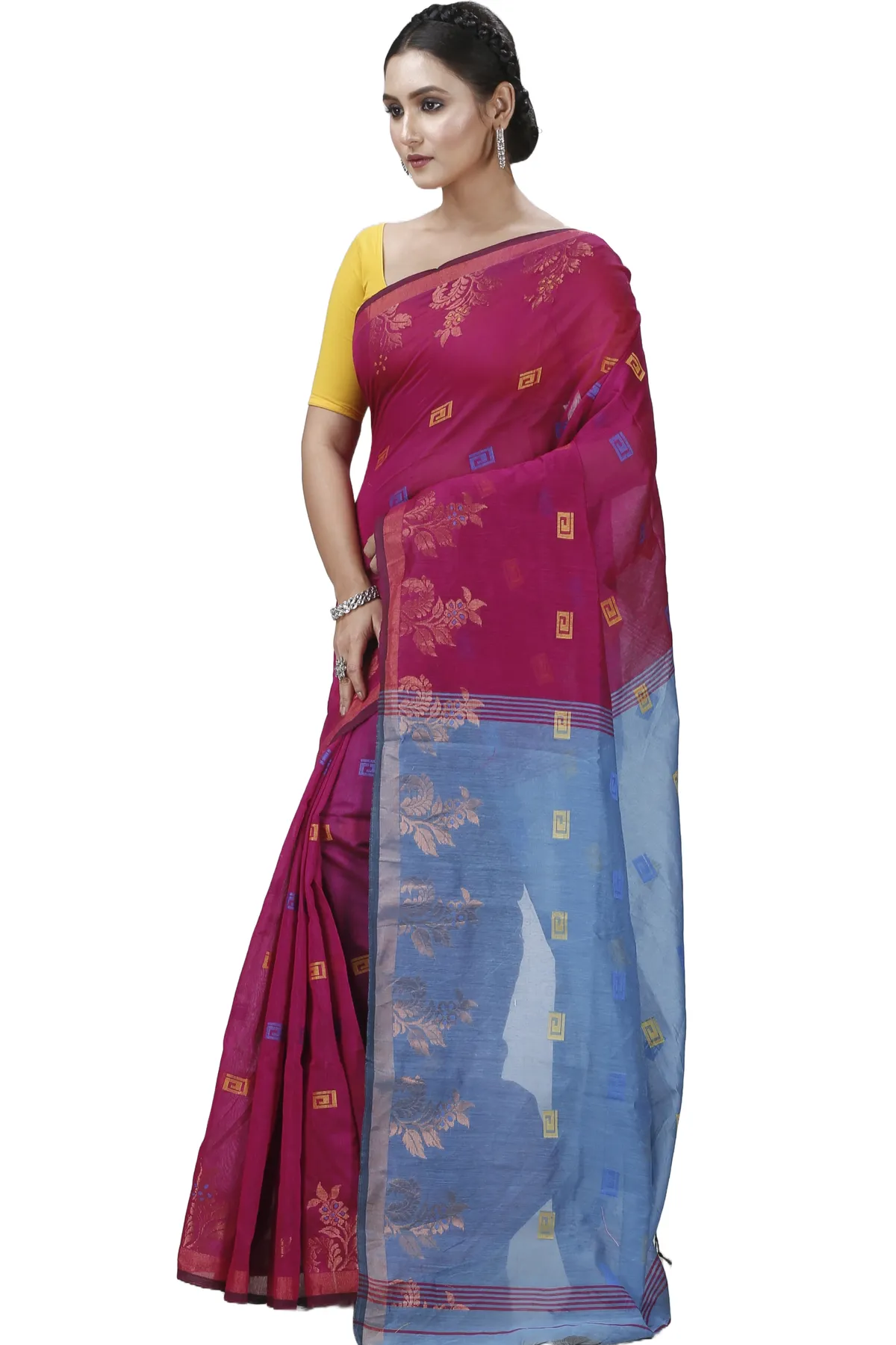 DipDiya Blended Cotton Parpel Blue Banu Bengal in Every Thread Handloom Sarees