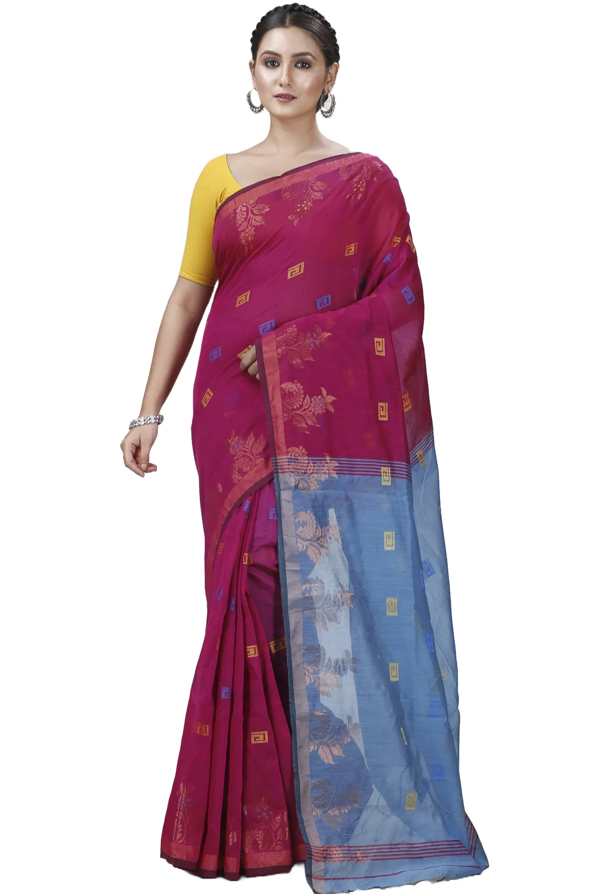DipDiya Blended Cotton Parpel Blue Banu Bengal in Every Thread Handloom Sarees