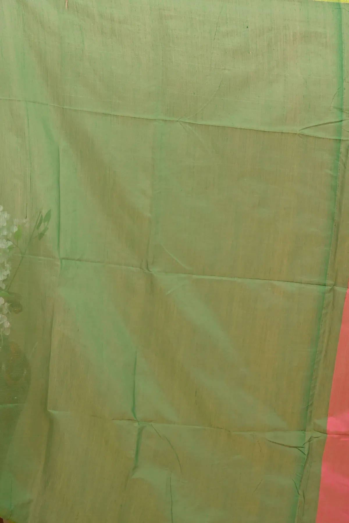 DipDiya Blended Cotton Peach Green Pisha Rooted in Bengal Handloom Sarees