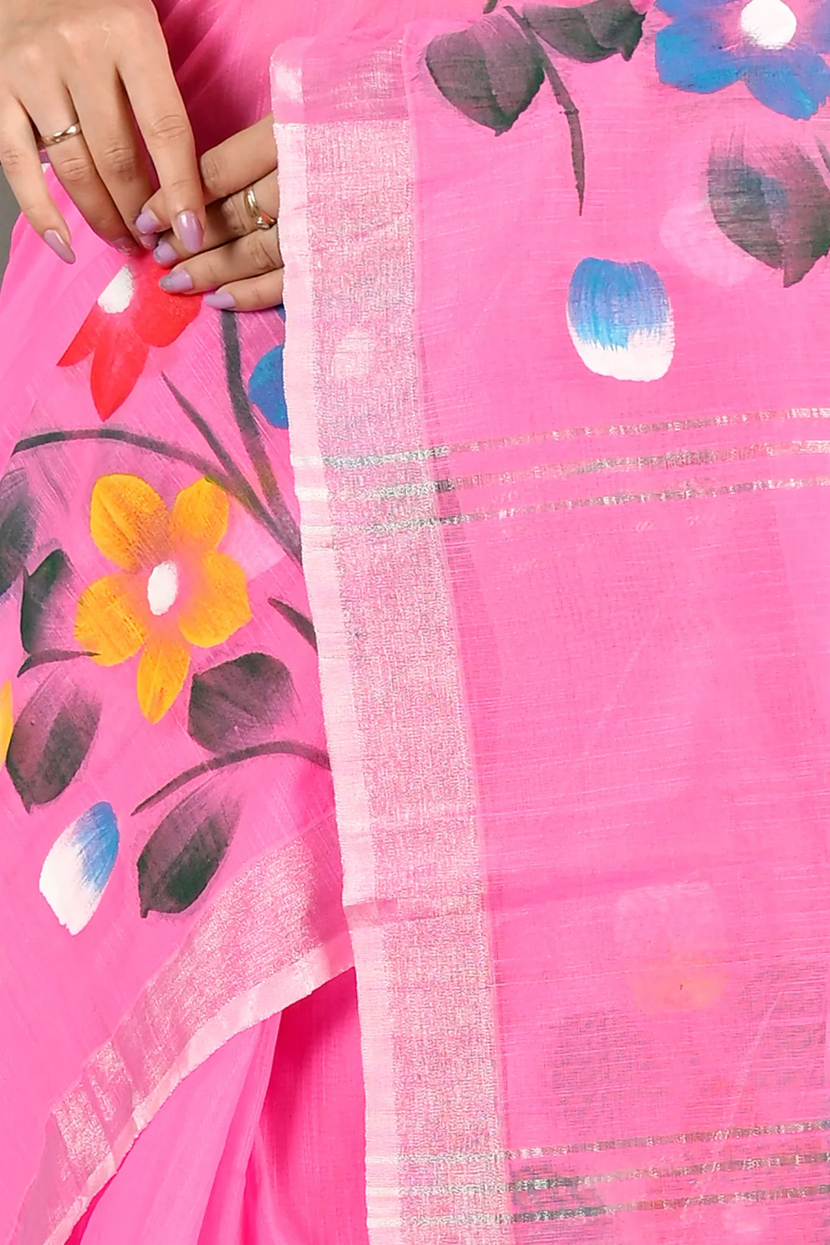 DipDiya Blended Cotton Pink Anito Loom to Love Hand Painted Sarees