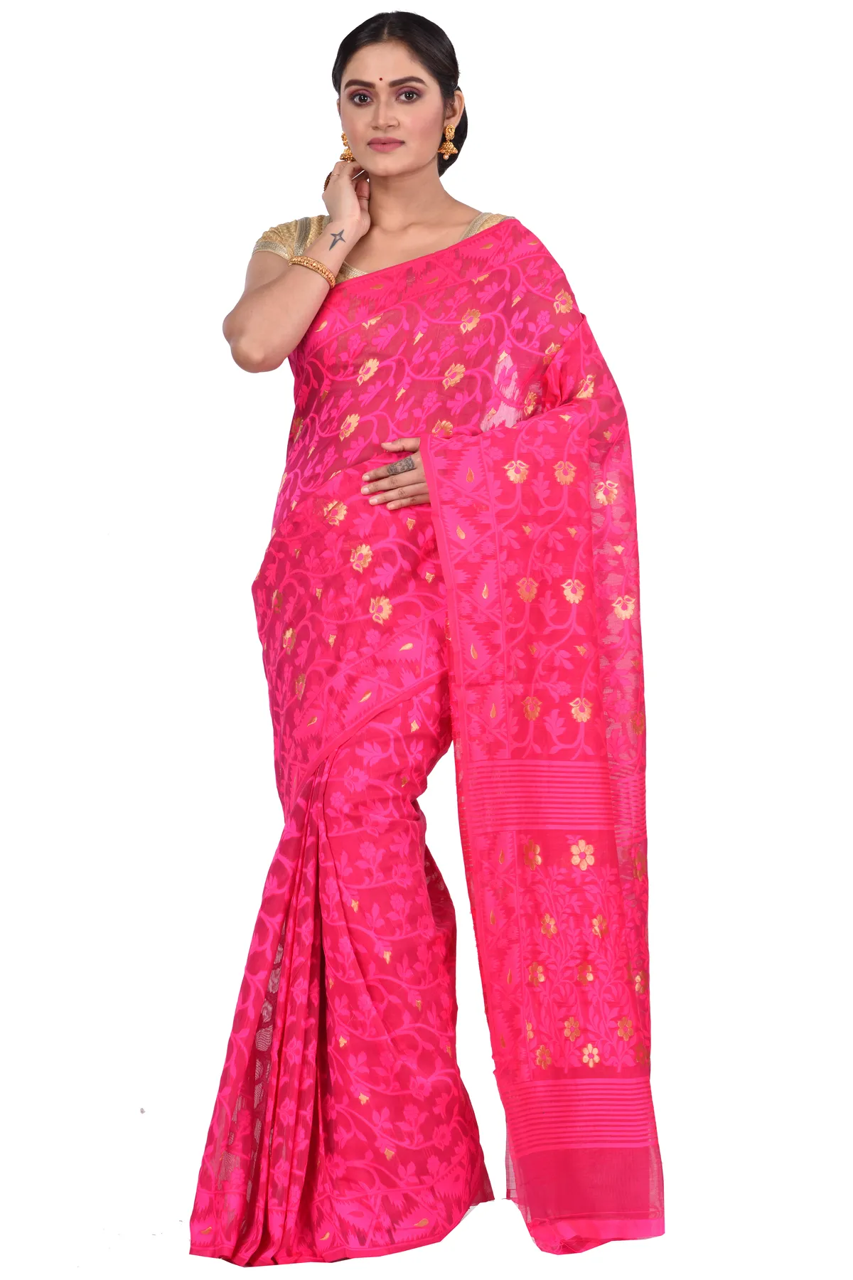 DipDiya Blended Cotton Pink Kanak Jmdni Essence of Bengal Jamdani Sarees