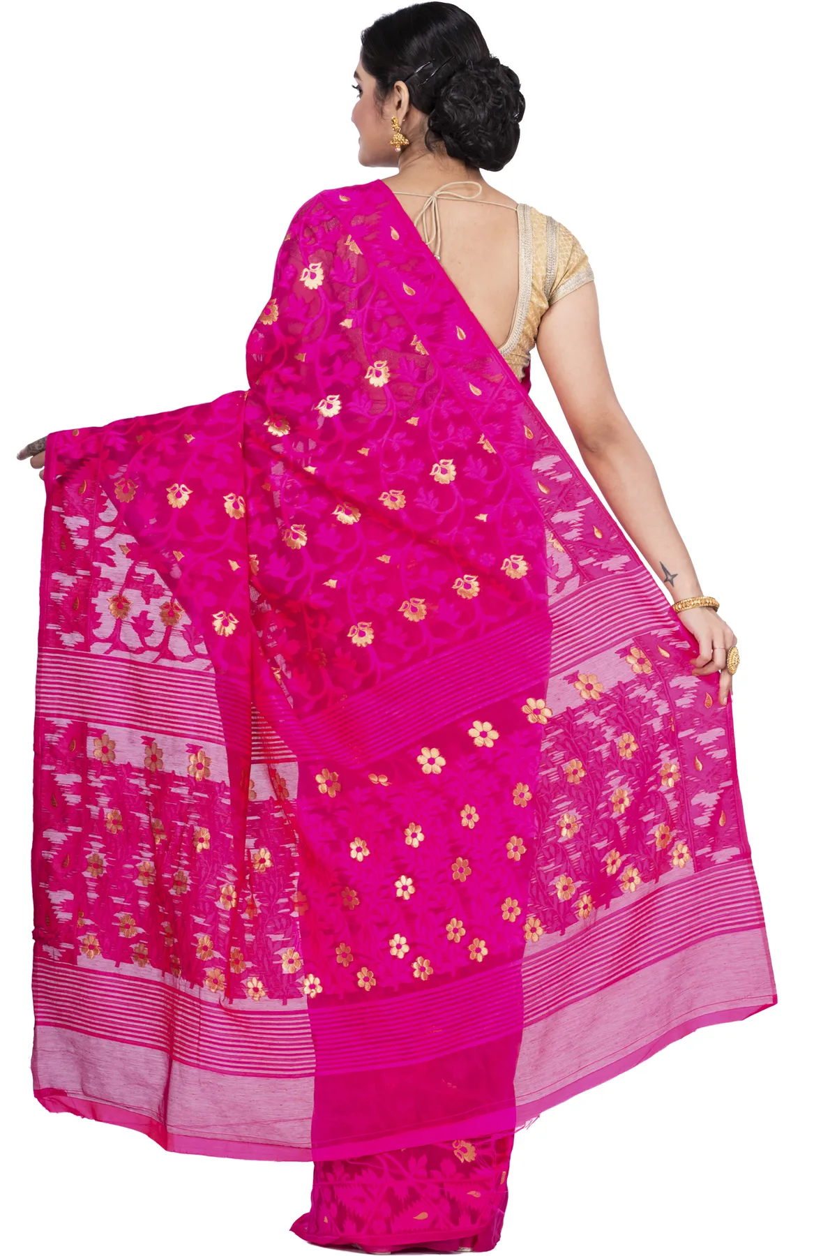 DipDiya Blended Cotton Pink Kanak Jmdni Essence of Bengal Jamdani Sarees