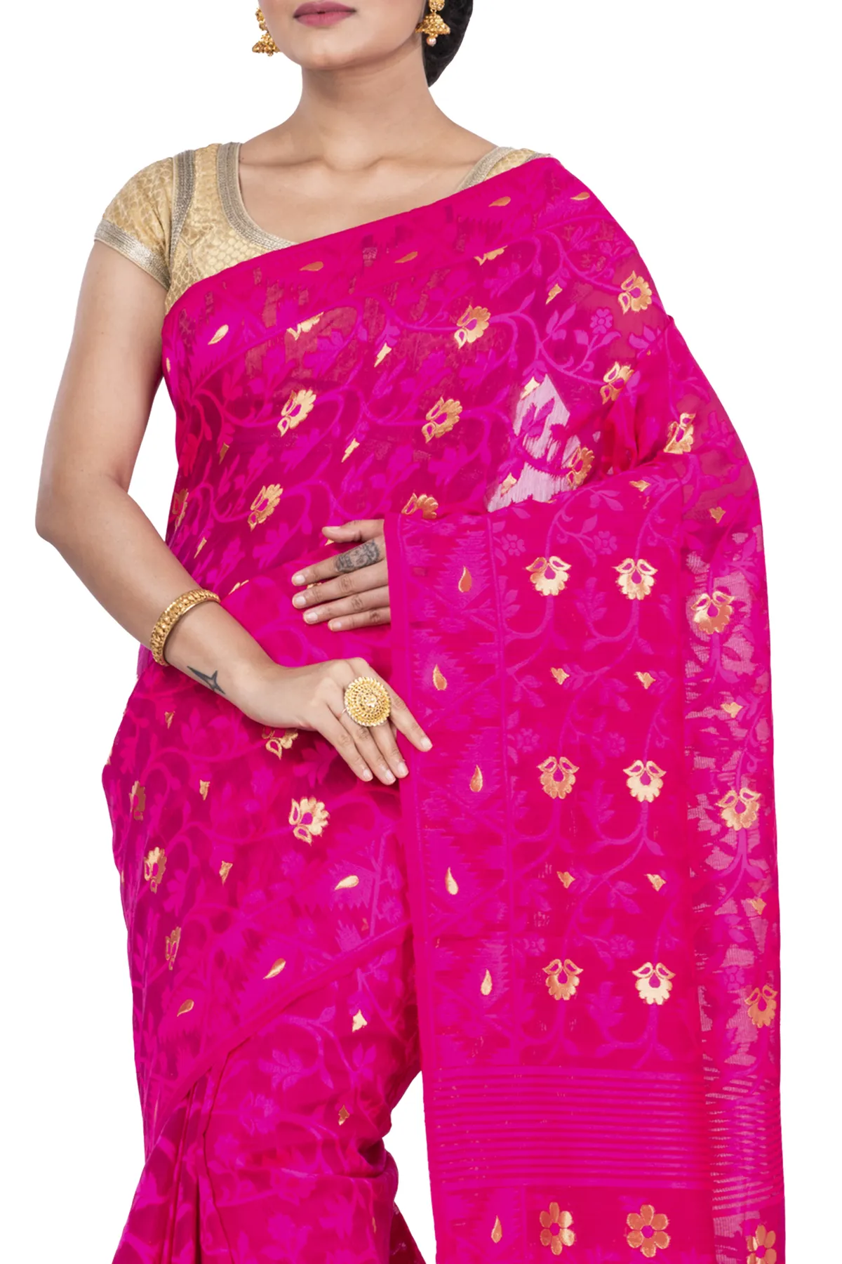 DipDiya Blended Cotton Pink Kanak Jmdni Essence of Bengal Jamdani Sarees