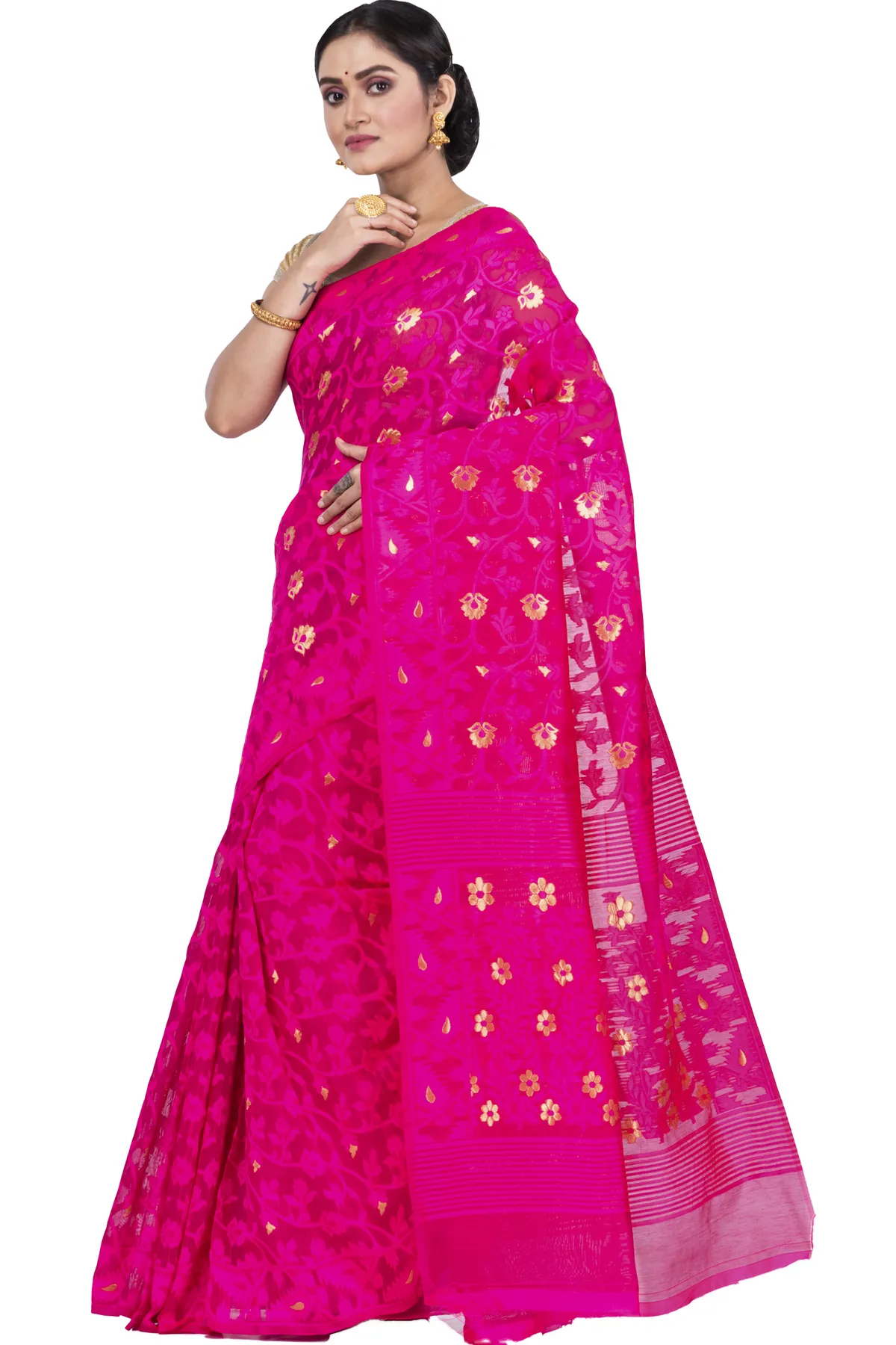 DipDiya Blended Cotton Pink Kanak Jmdni Essence of Bengal Jamdani Sarees