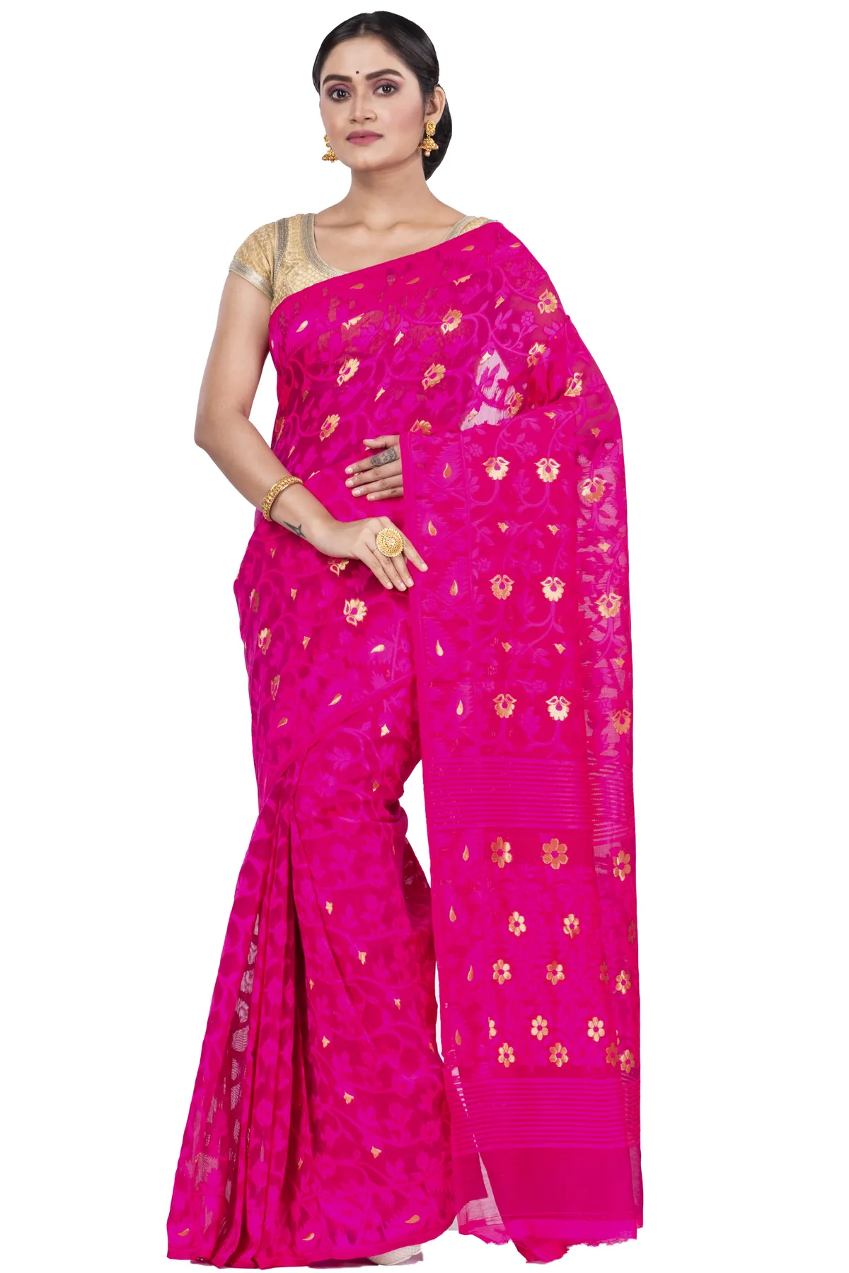 DipDiya Blended Cotton Pink Kanak Jmdni Essence of Bengal Jamdani Sarees