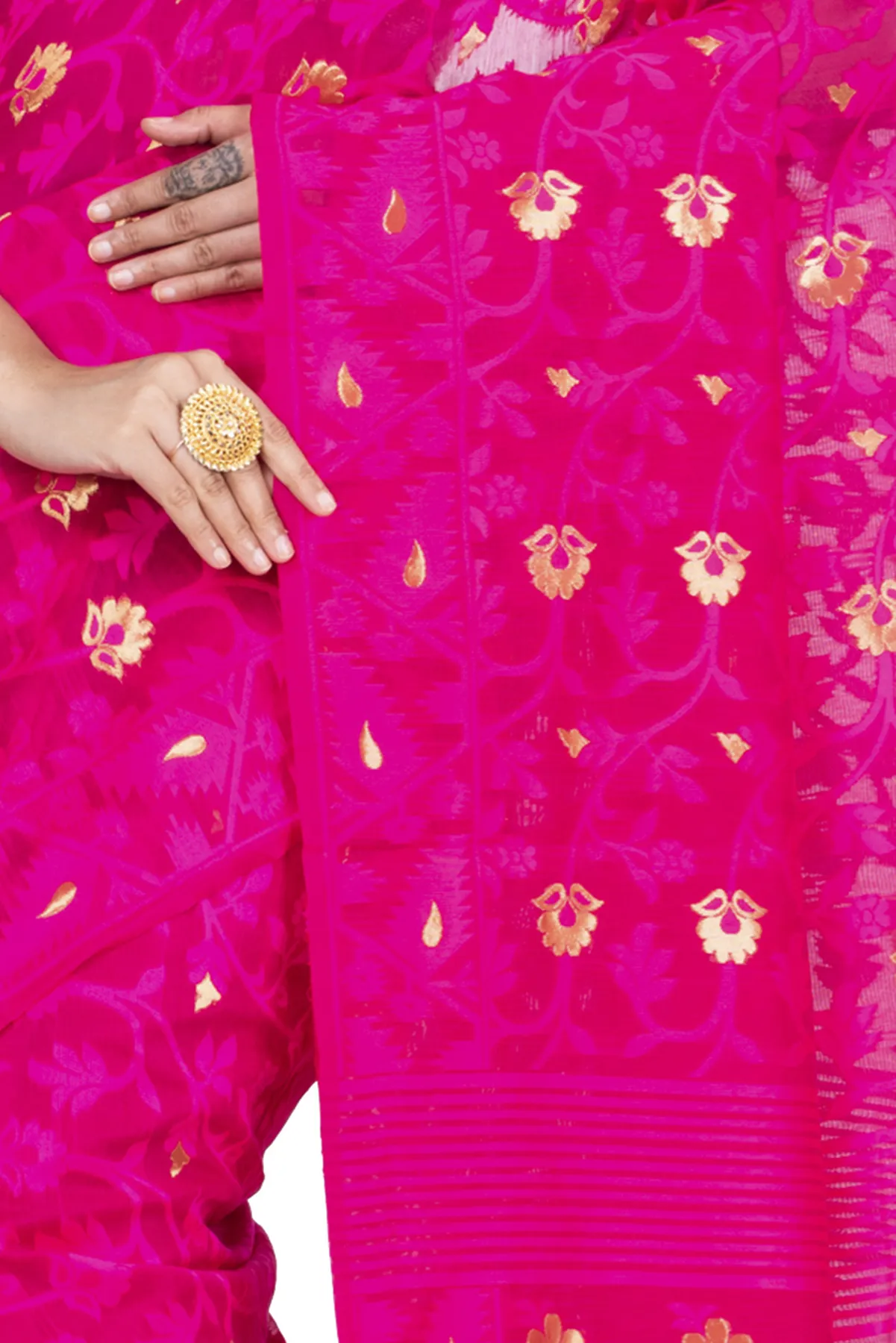 DipDiya Blended Cotton Pink Kanak Jmdni Essence of Bengal Jamdani Sarees