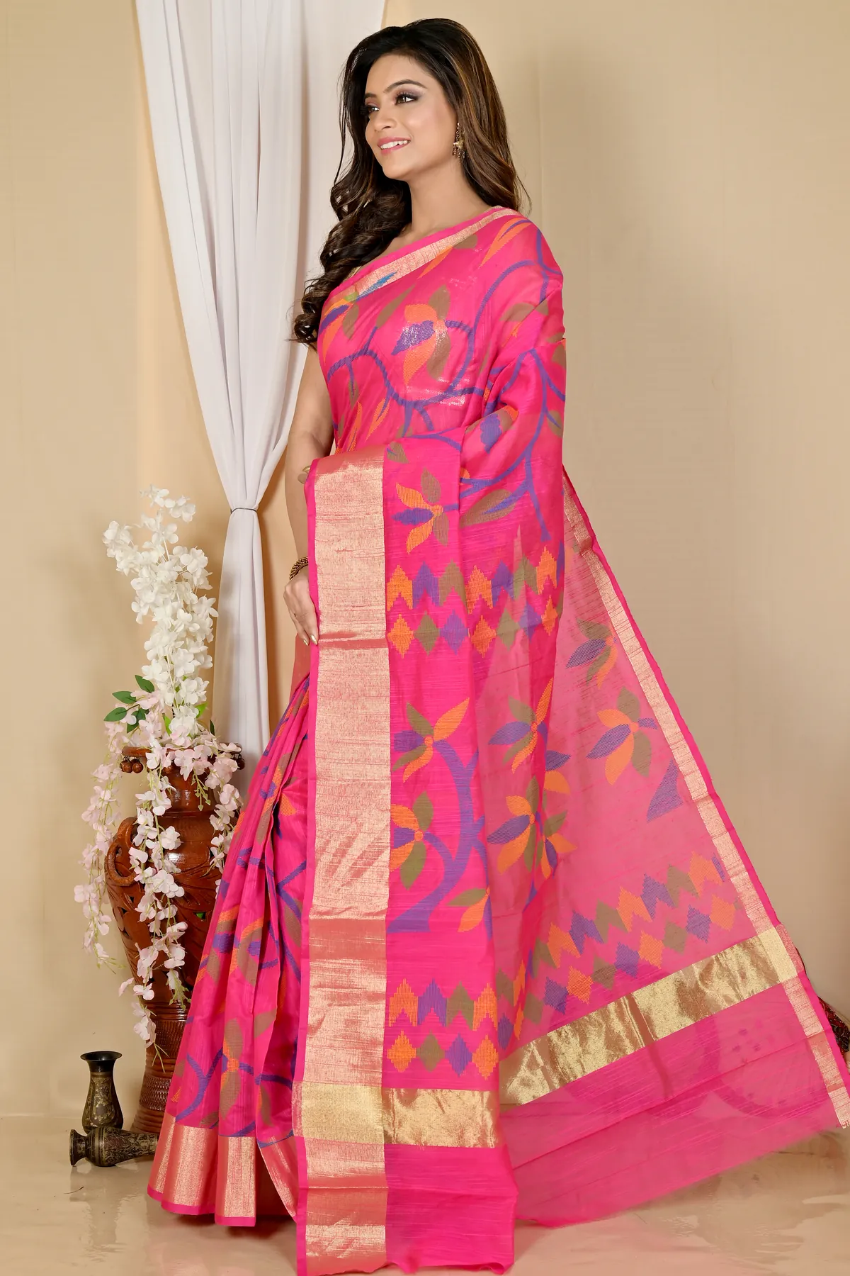 DipDiya Blended Cotton Pink Narento Weaves with a Story Handloom Sarees