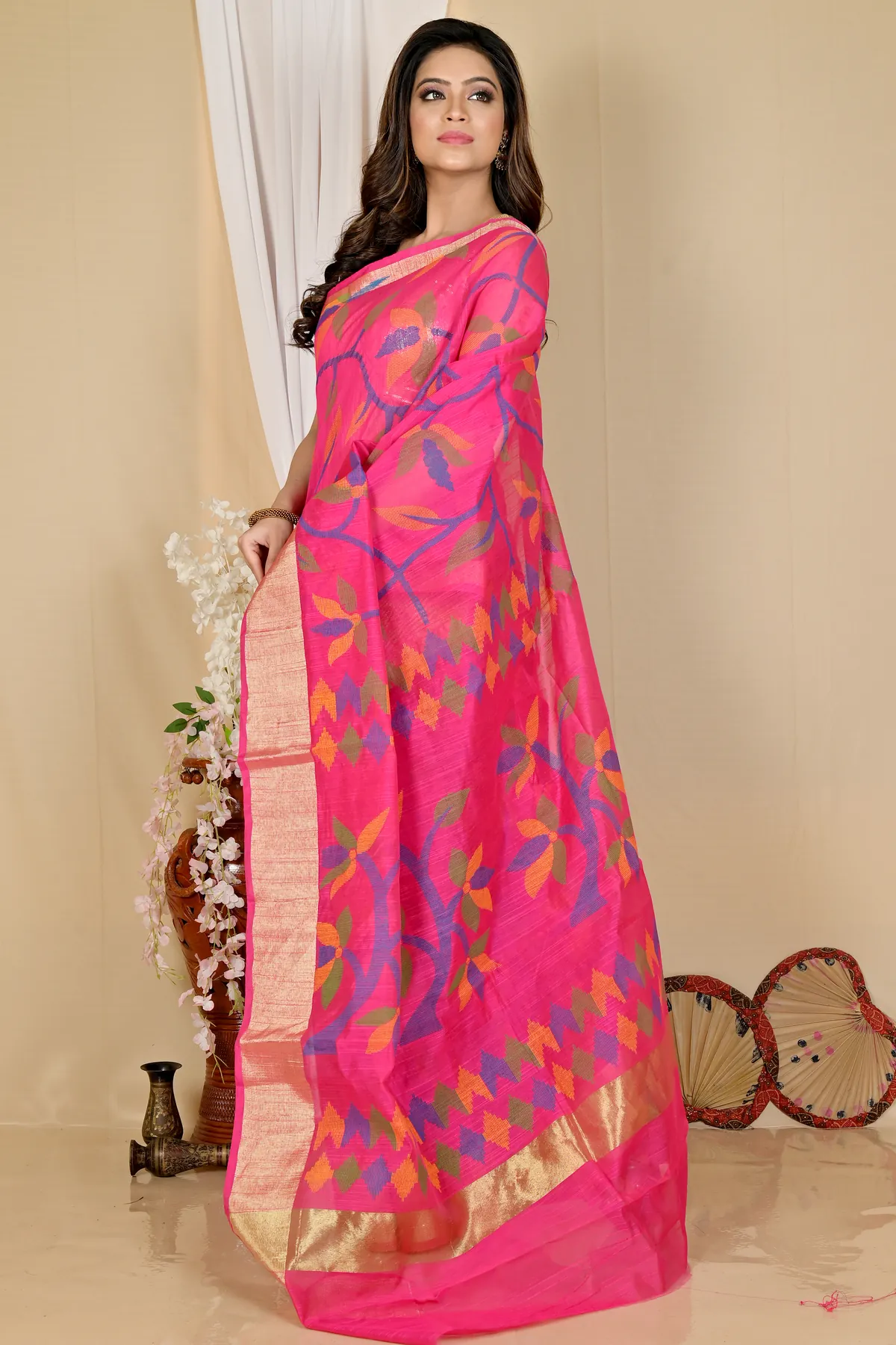 DipDiya Blended Cotton Pink Narento Weaves with a Story Handloom Sarees