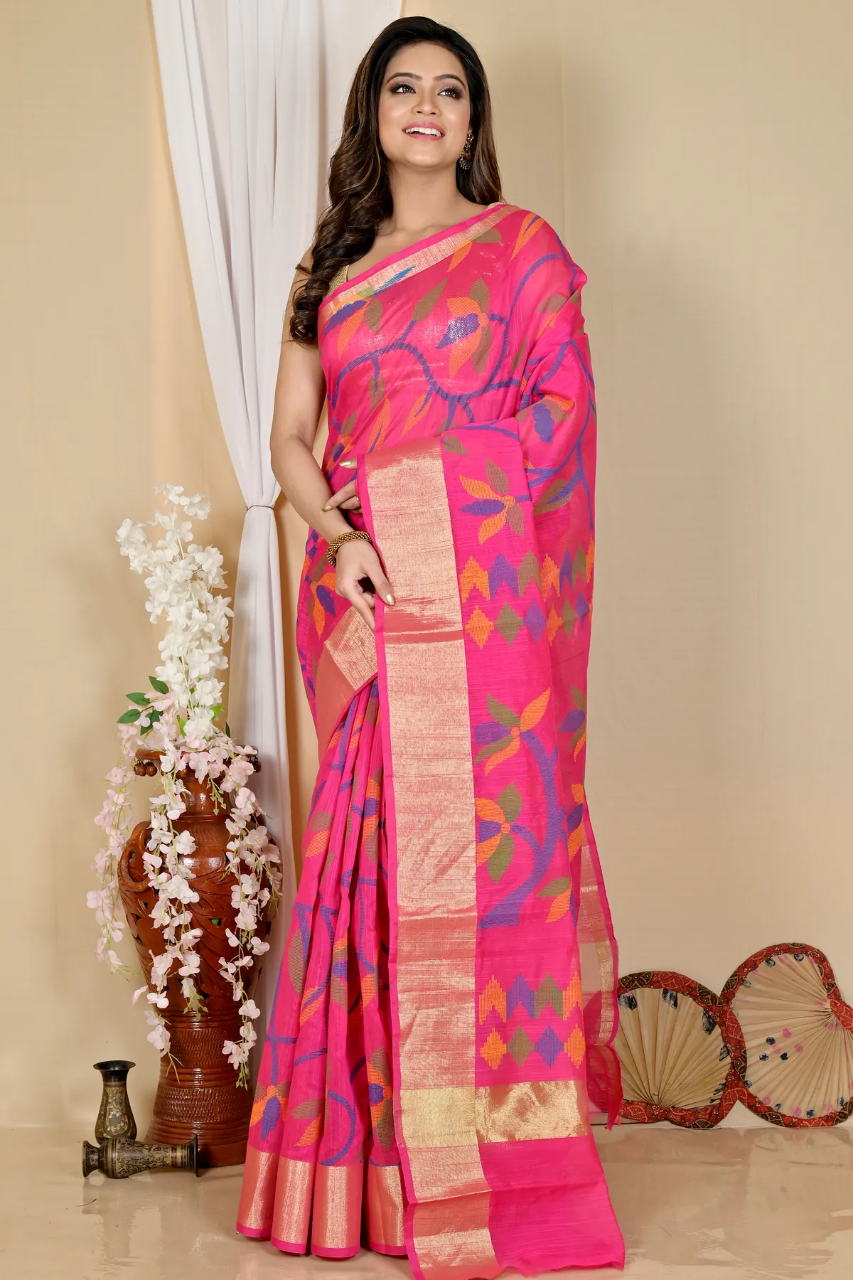 DipDiya Blended Cotton Pink Narento Weaves with a Story Handloom Sarees