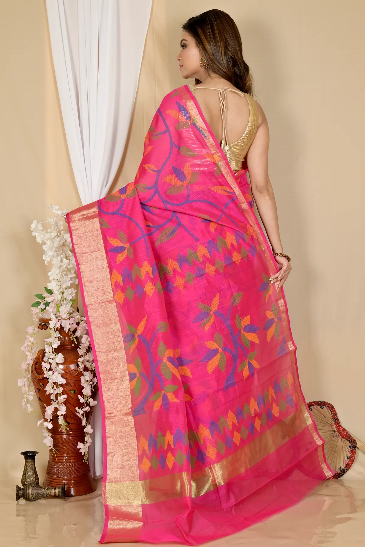 DipDiya Blended Cotton Pink Narento Weaves with a Story Handloom Sarees
