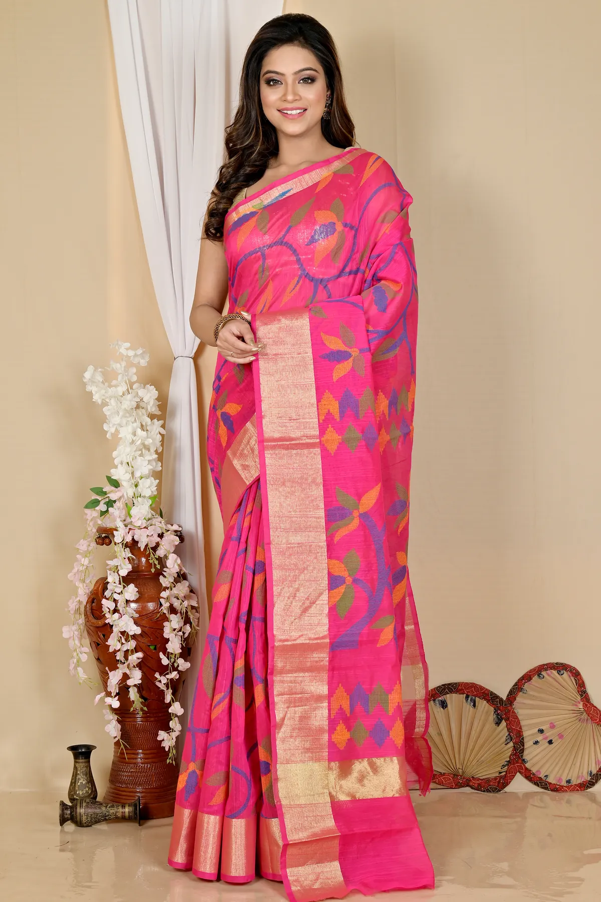 DipDiya Blended Cotton Pink Narento Weaves with a Story Handloom Sarees