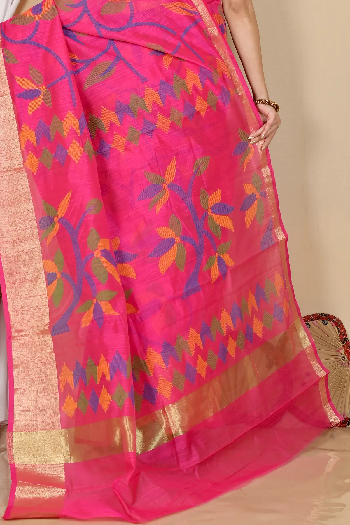 DipDiya Blended Cotton Pink Narento Weaves with a Story Handloom Sarees