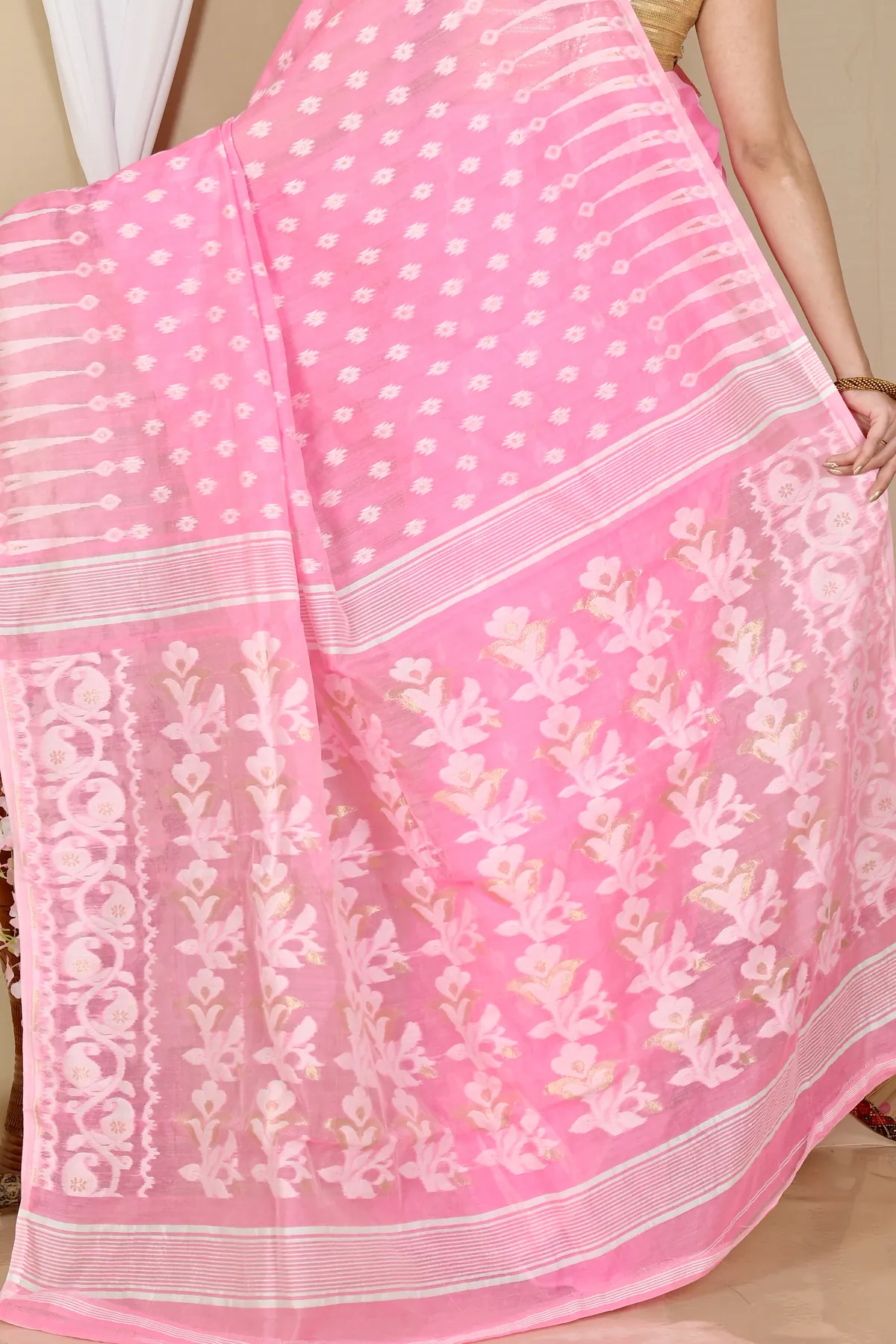 DipDiya Blended Cotton Pink Rapial Stories of Bengal Jamdani Sarees