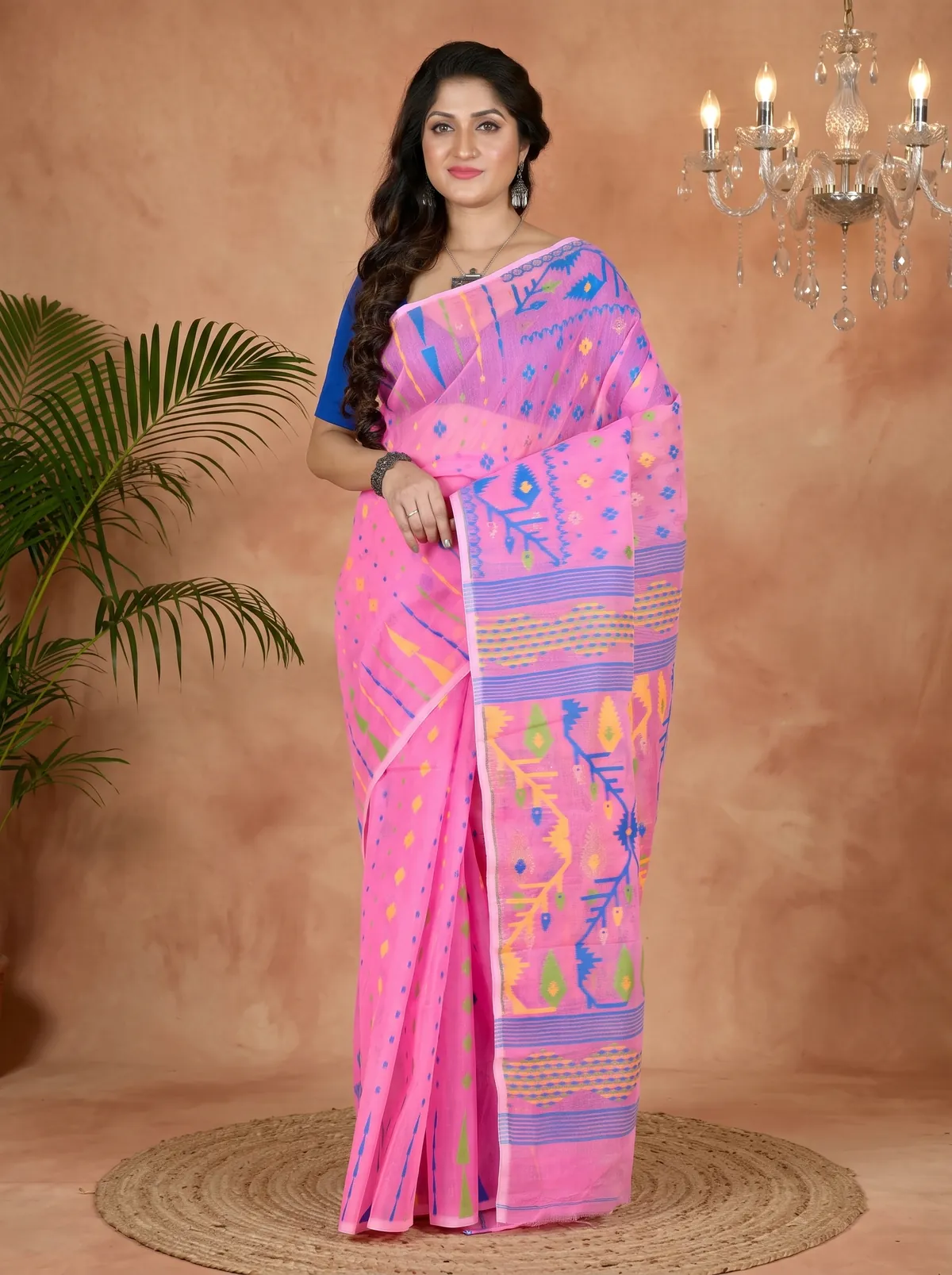 DipDiya Blended Cotton Pink Rapkol Timeless Elegance Jamdani Sarees