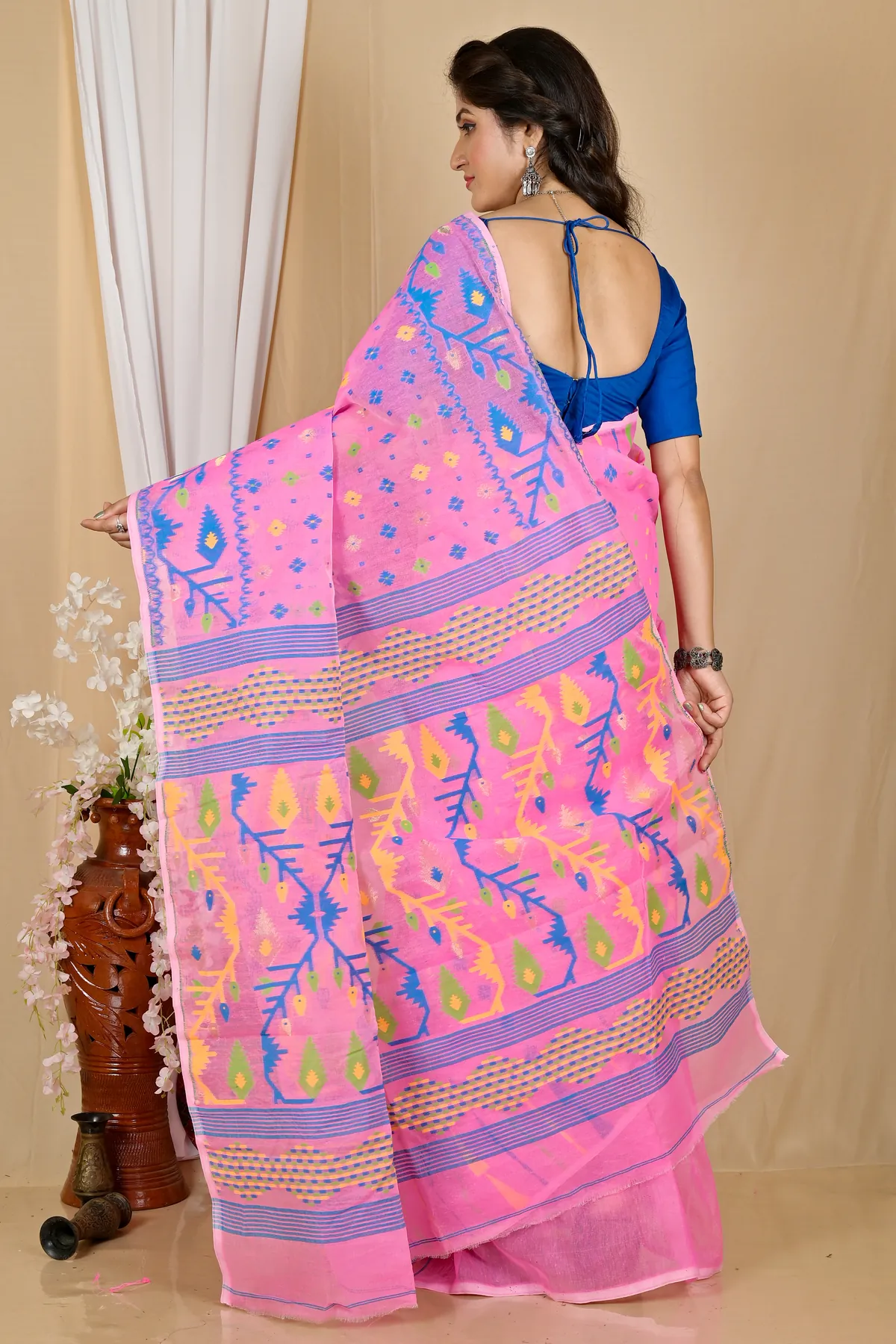 DipDiya Blended Cotton Pink Rapkol Timeless Elegance Jamdani Sarees
