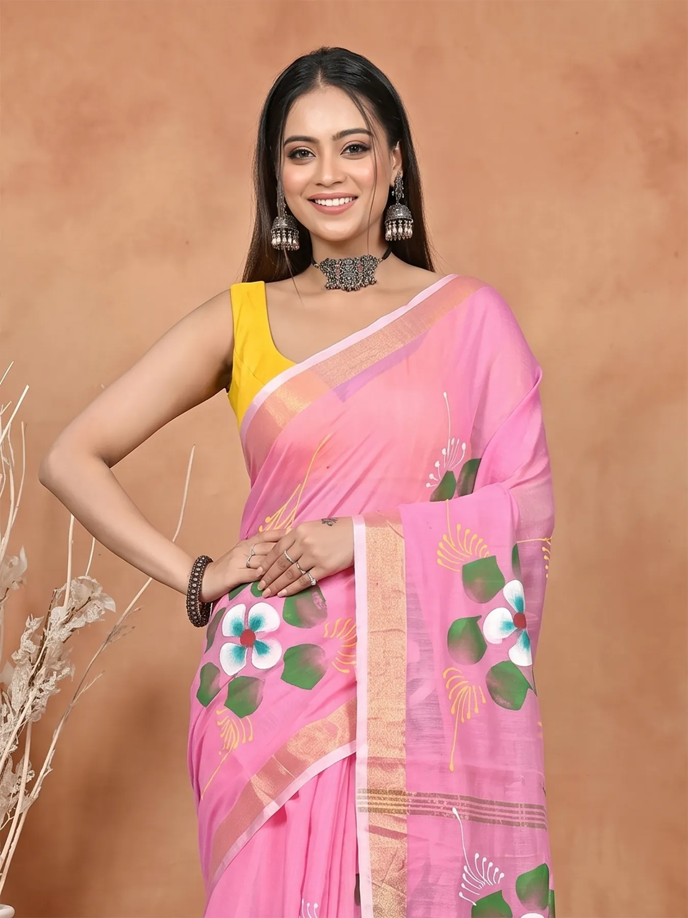 DipDiya Blended Cotton Pink Samvi Heritage of Bengali Hand Painted Sarees