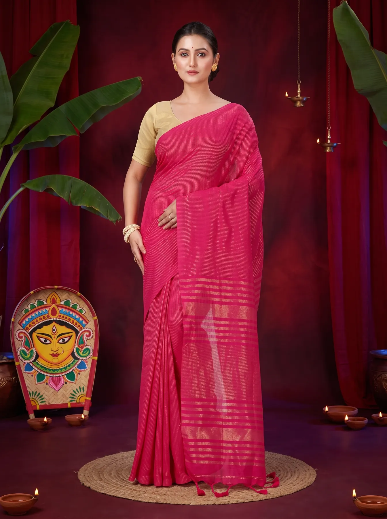 DipDiya Blended Cotton Pink Tama Woven with Tradition Handloom Sarees