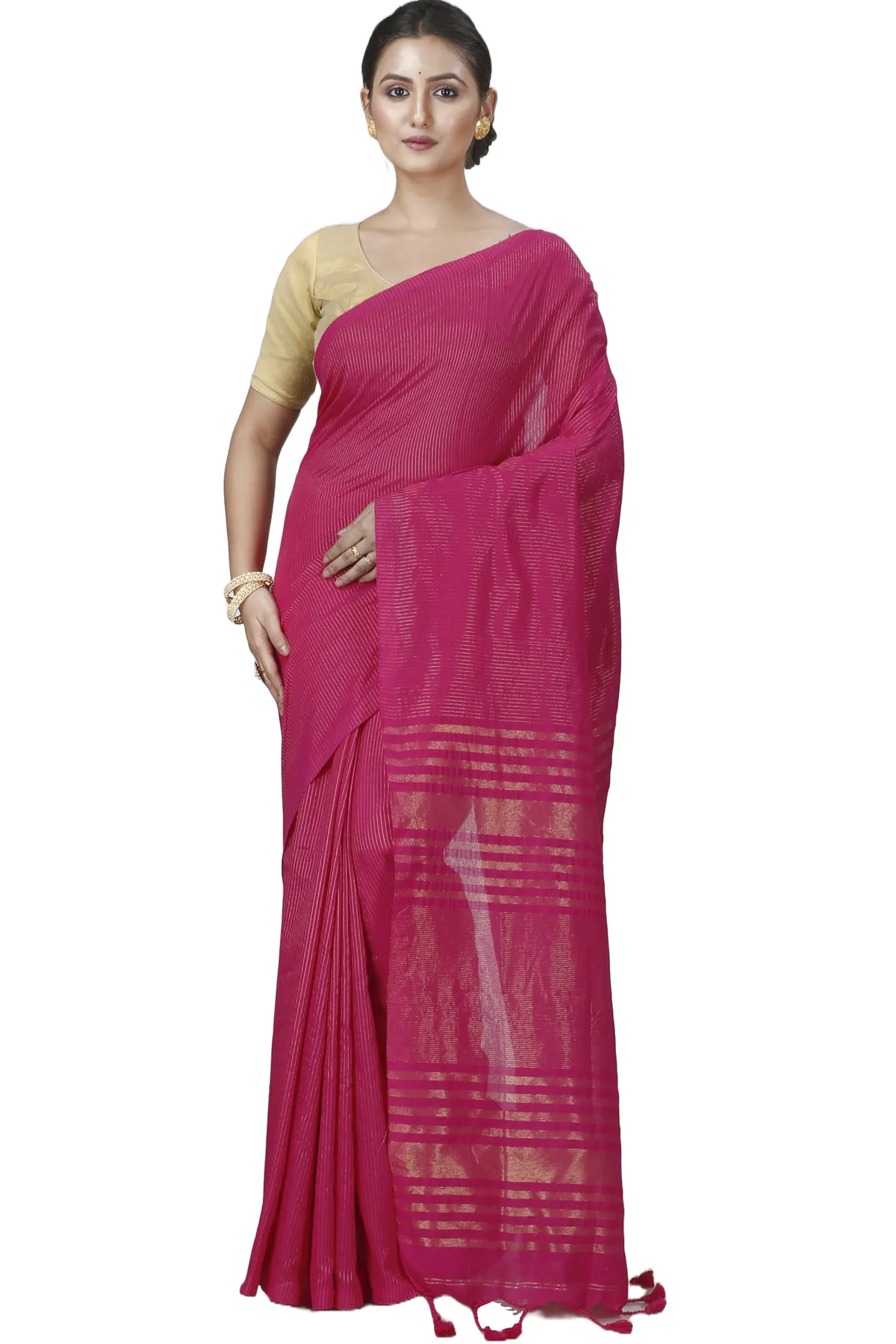 DipDiya Blended Cotton Pink Tama Woven with Tradition Handloom Sarees