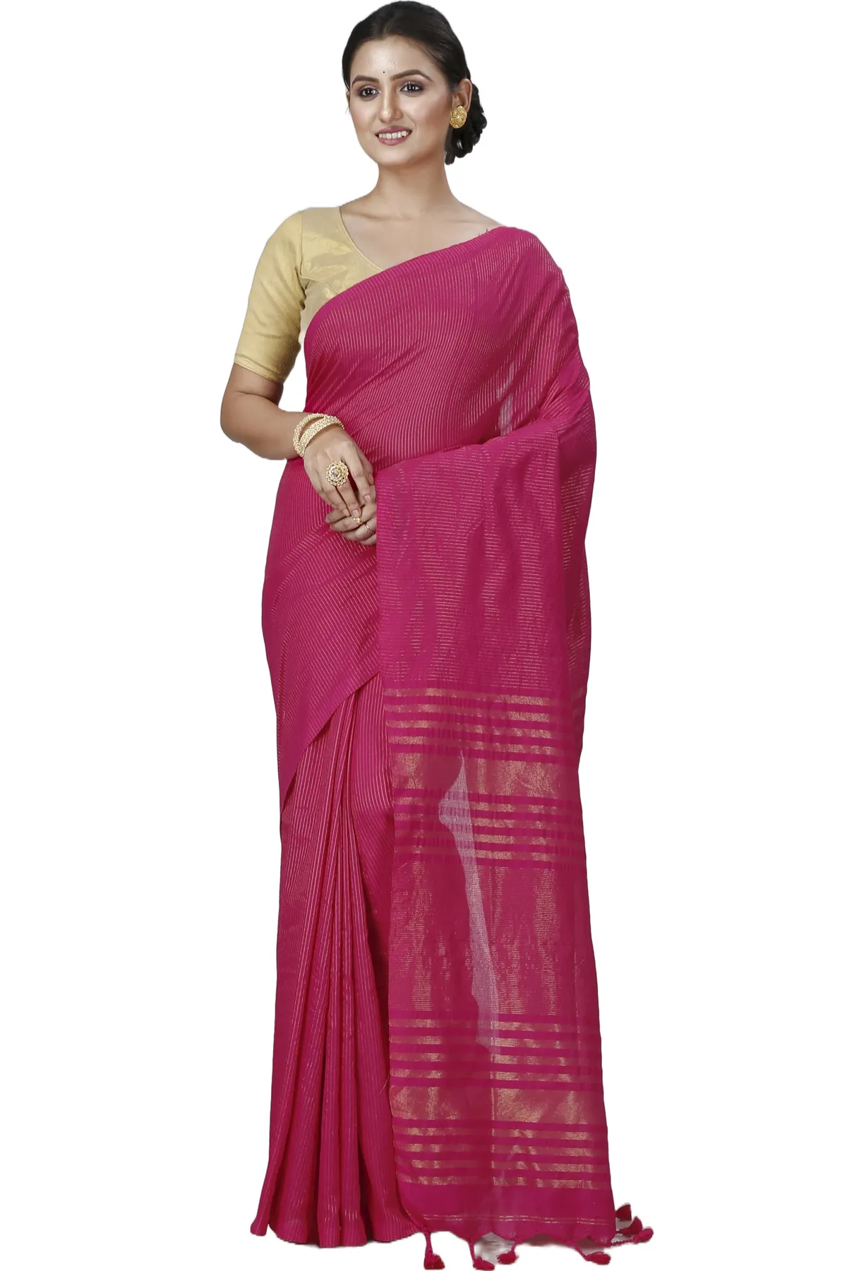 DipDiya Blended Cotton Pink Tama Woven with Tradition Handloom Sarees
