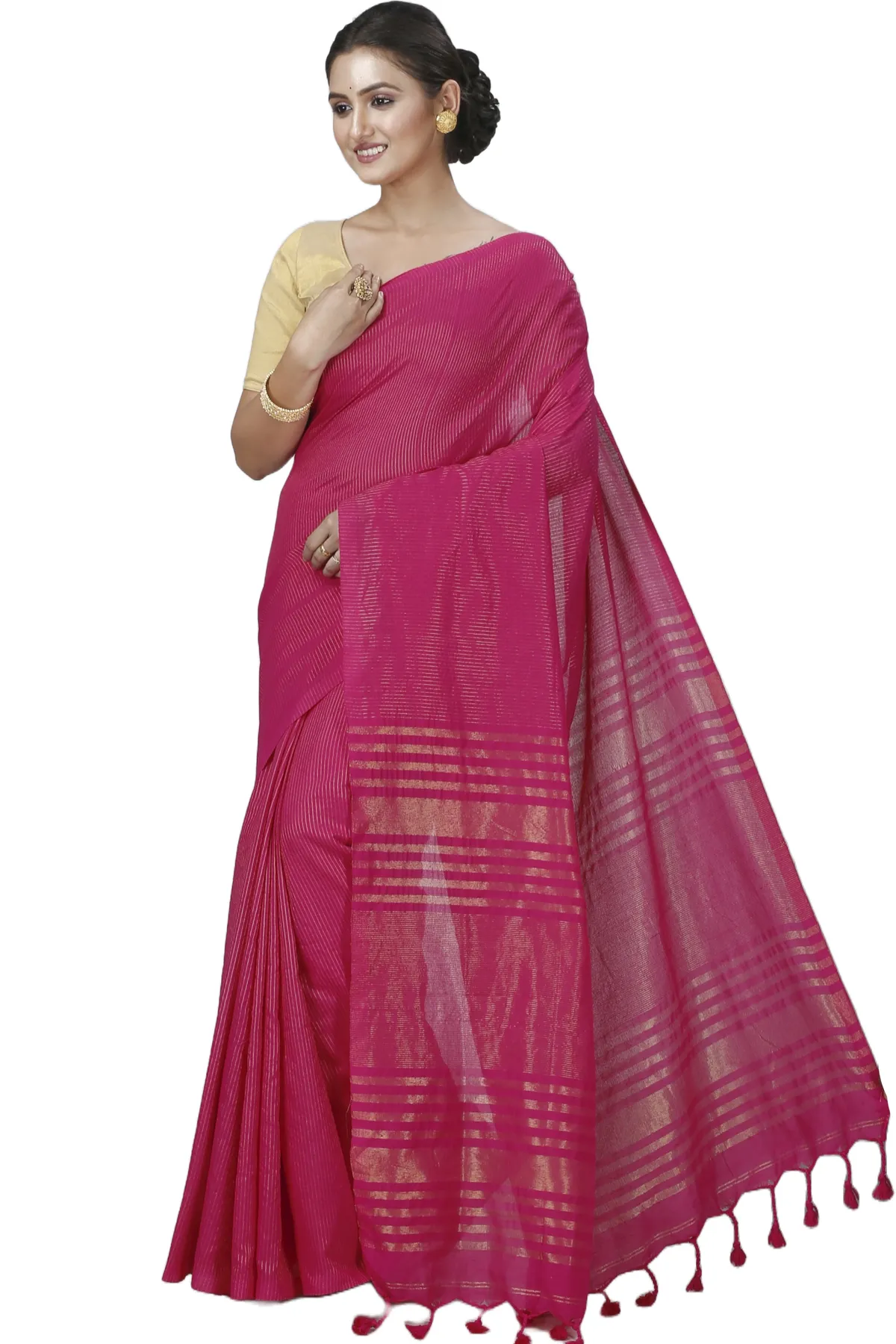 DipDiya Blended Cotton Pink Tama Woven with Tradition Handloom Sarees