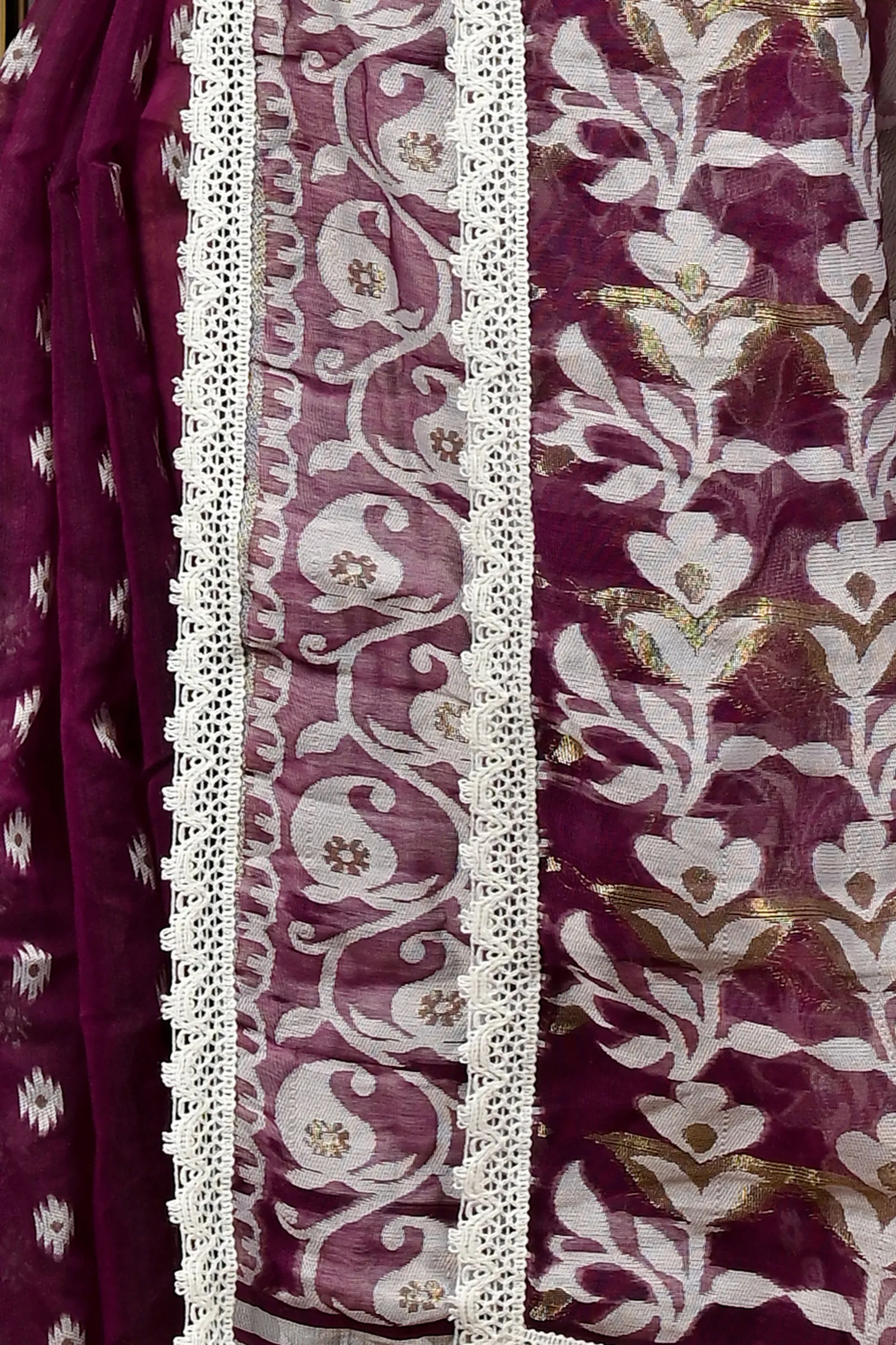 DipDiya Blended Cotton Purpel Fipui Traditional Bengali Jamdani Sarees