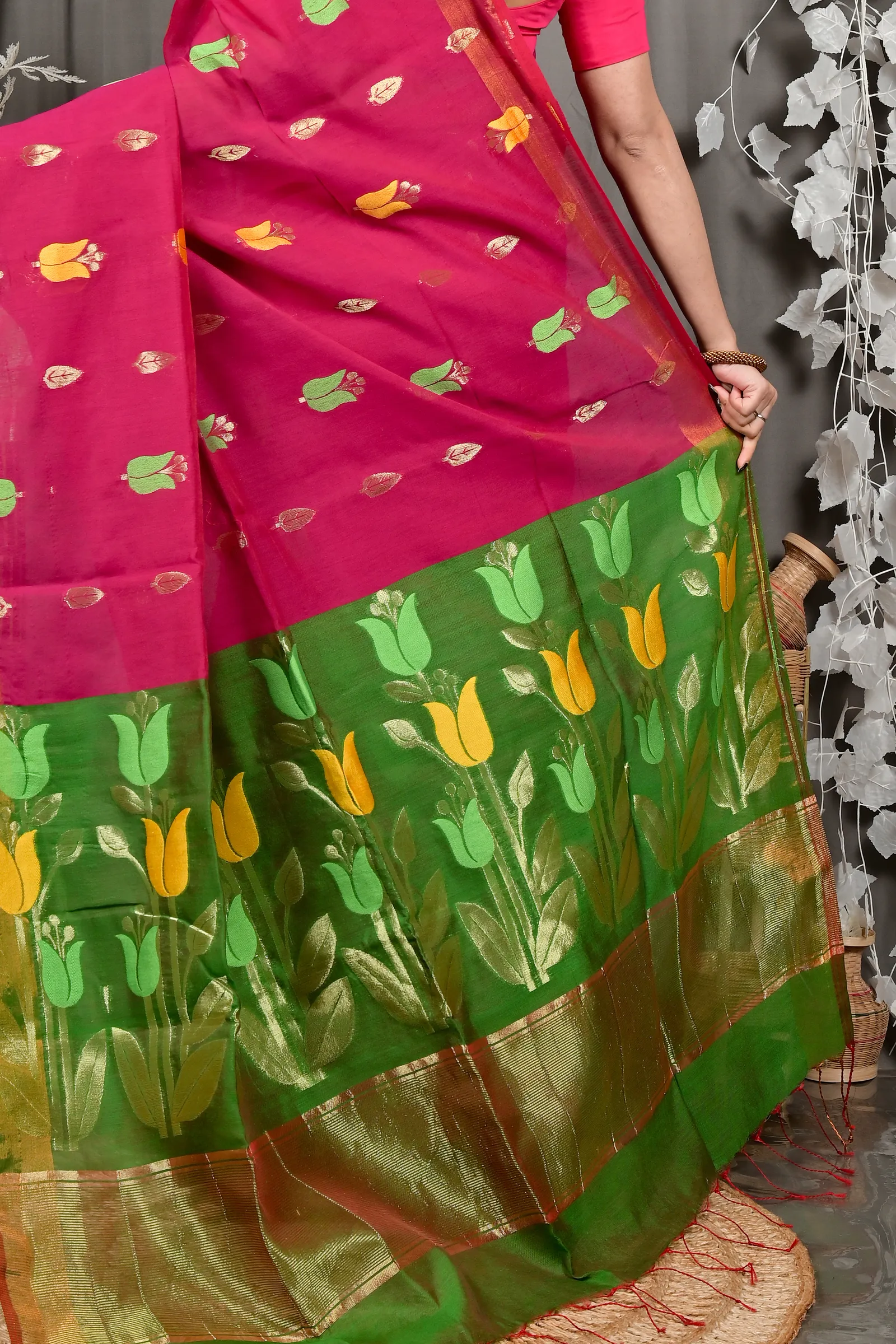 DipDiya Blended Cotton Purple Green Foyani Handloom Heritage Handloom Sarees
