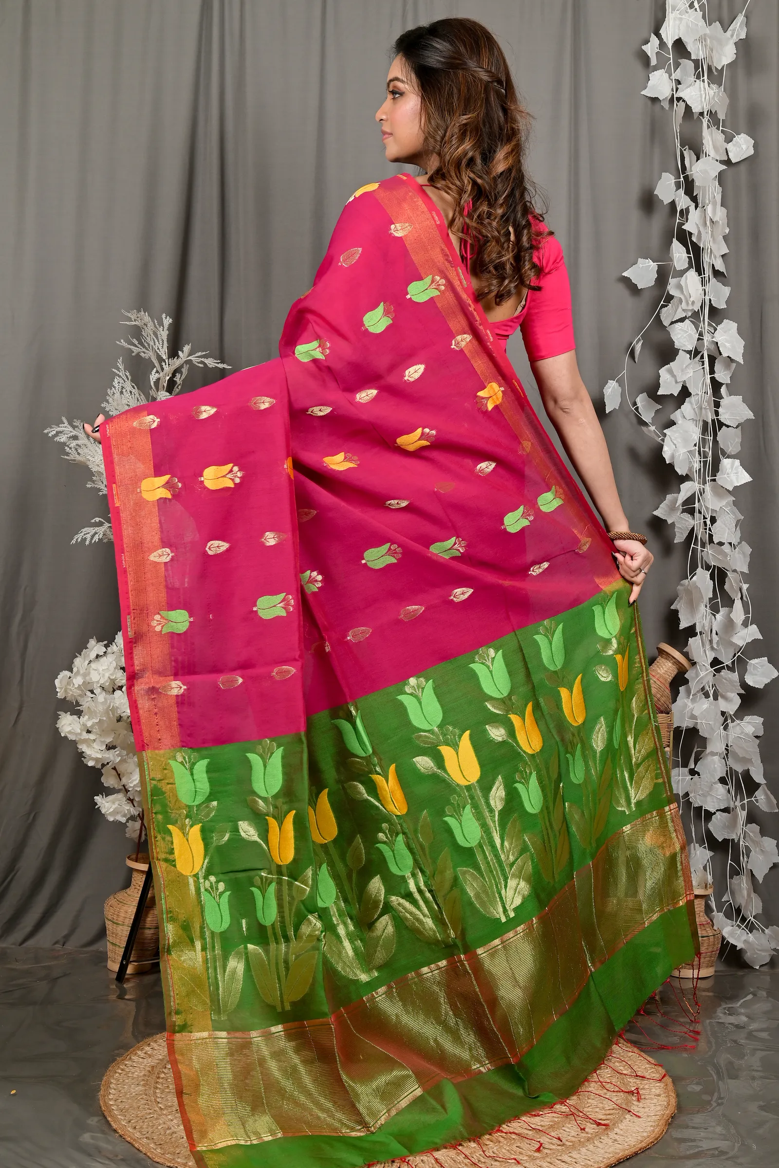 DipDiya Blended Cotton Purple Green Foyani Handloom Heritage Handloom Sarees