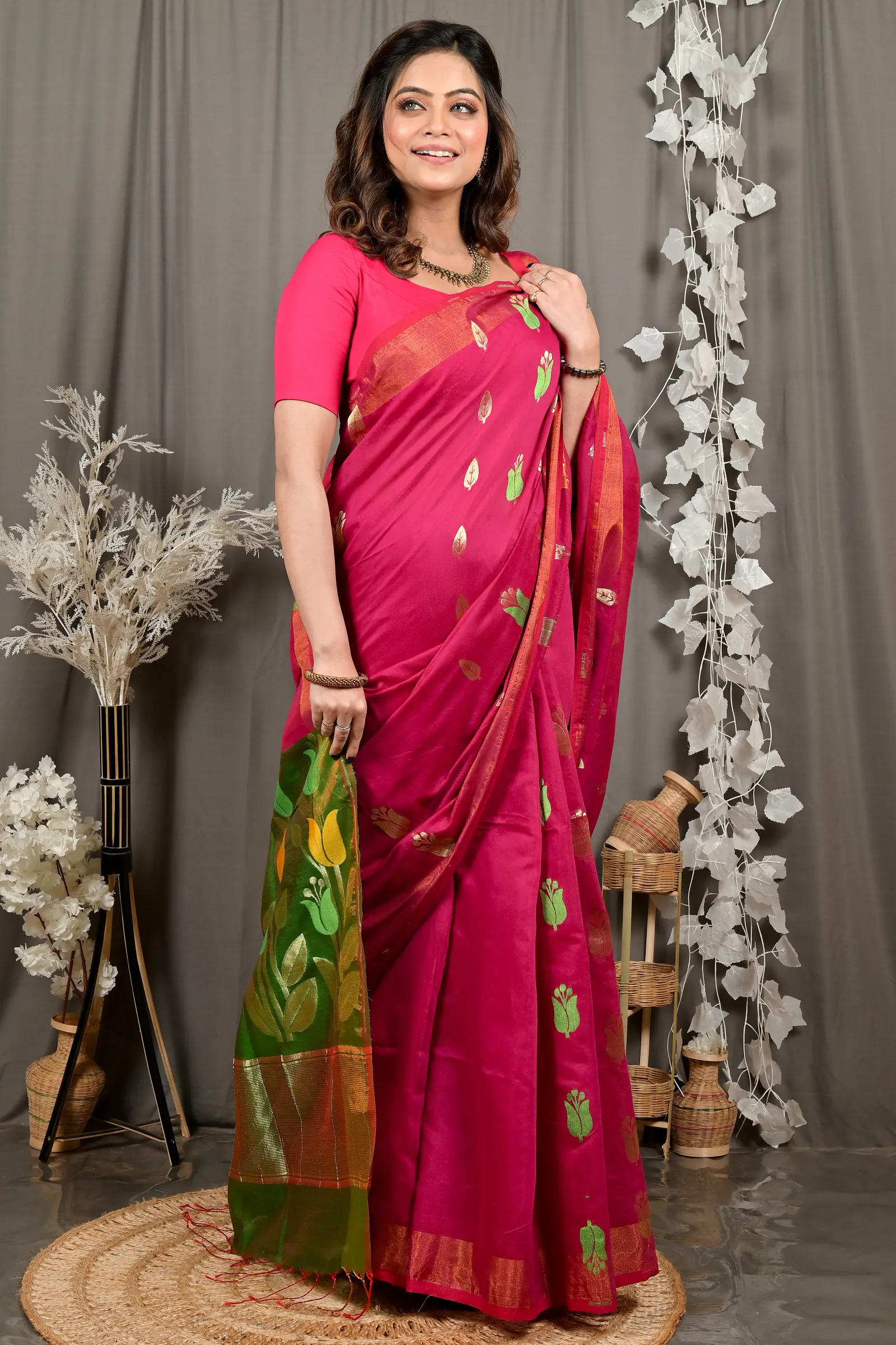 DipDiya Blended Cotton Purple Green Foyani Handloom Heritage Handloom Sarees