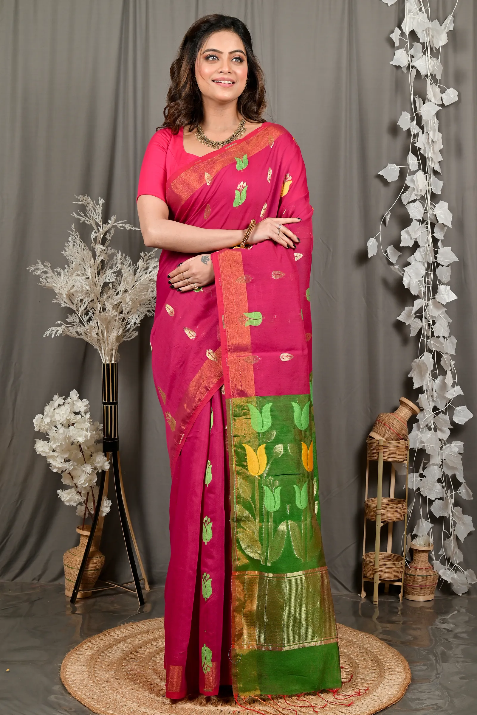 DipDiya Blended Cotton Purple Green Foyani Handloom Heritage Handloom Sarees