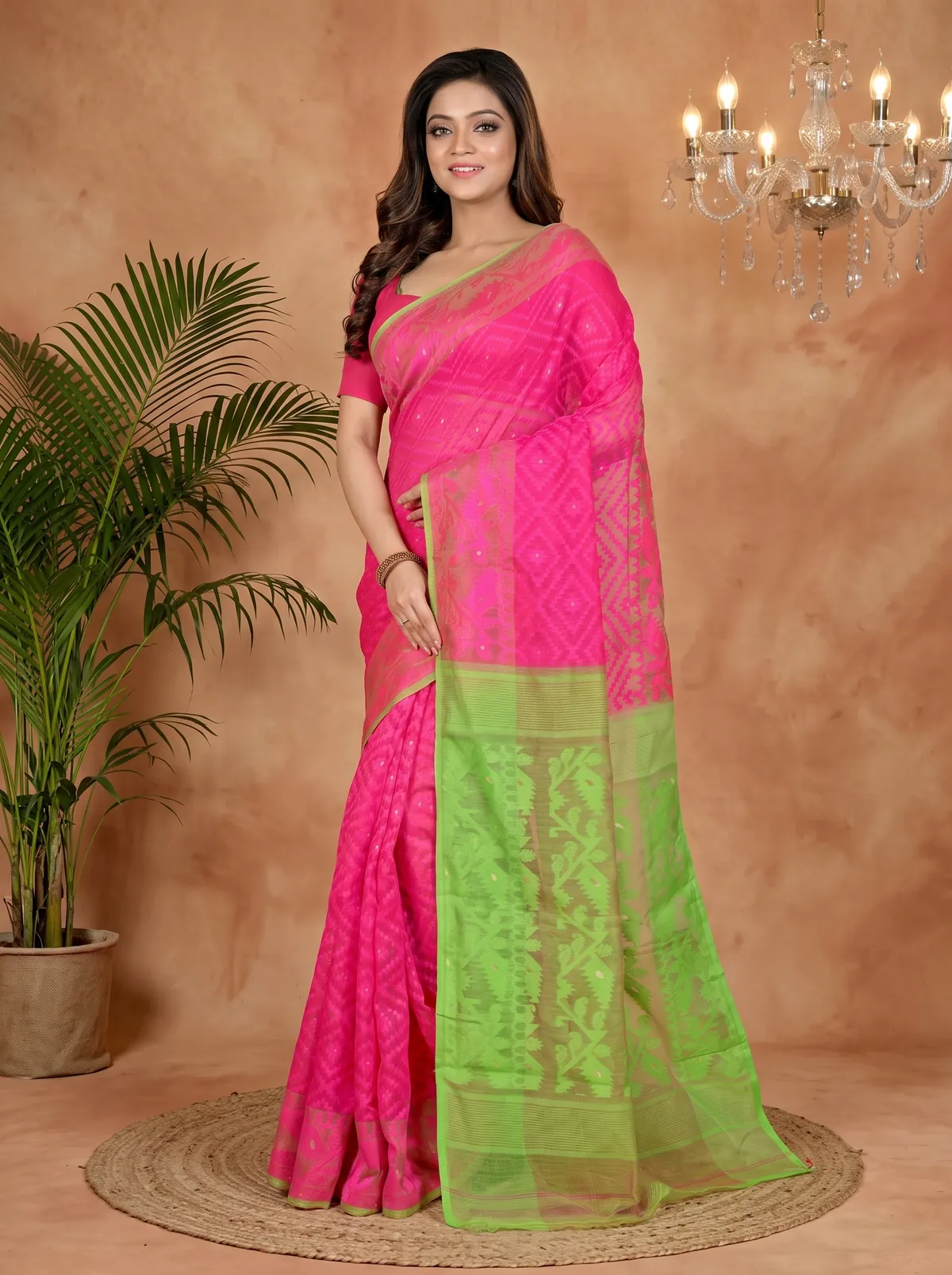 DipDiya Blended Cotton Purple Green Krokai Artisan Woven Jamdani Sarees