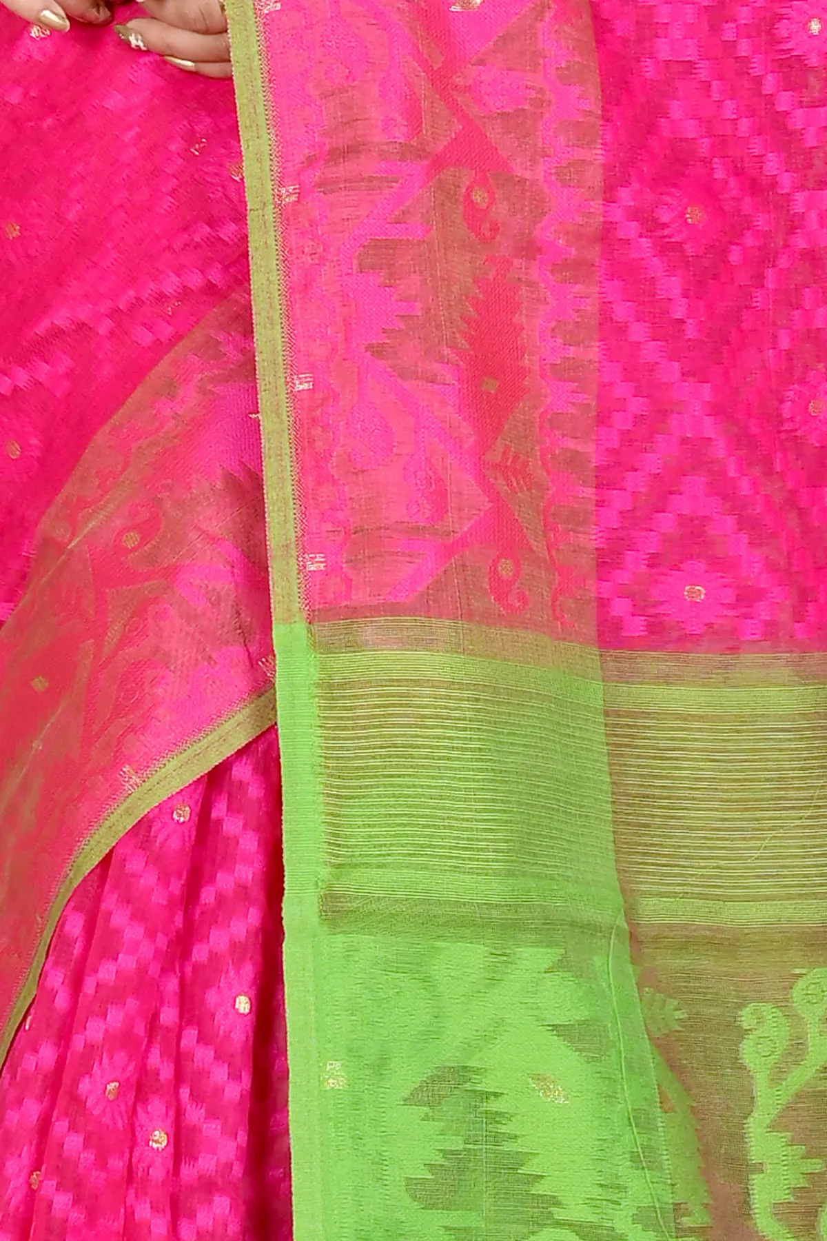 DipDiya Blended Cotton Purple Green Krokai Artisan Woven Jamdani Sarees