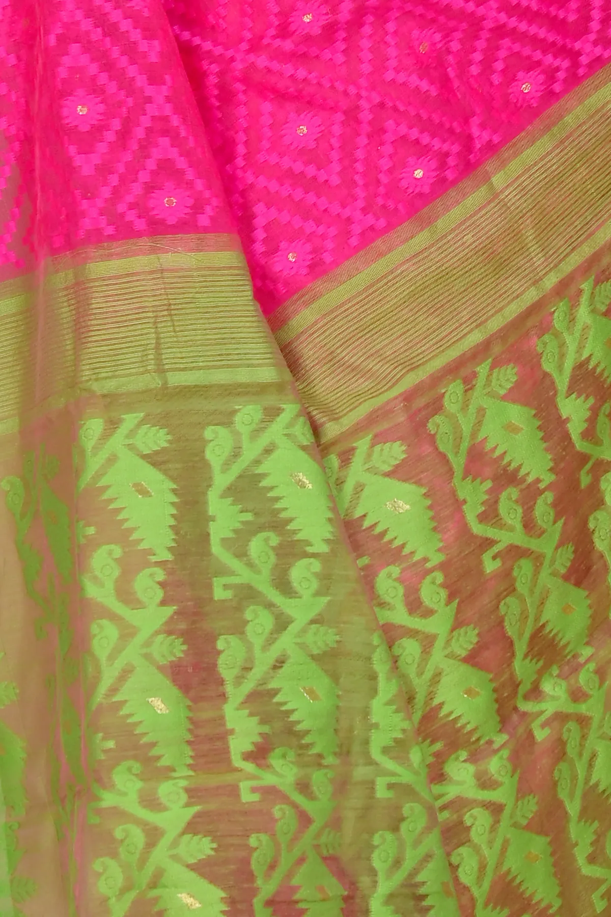 DipDiya Blended Cotton Purple Green Krokai Artisan Woven Jamdani Sarees