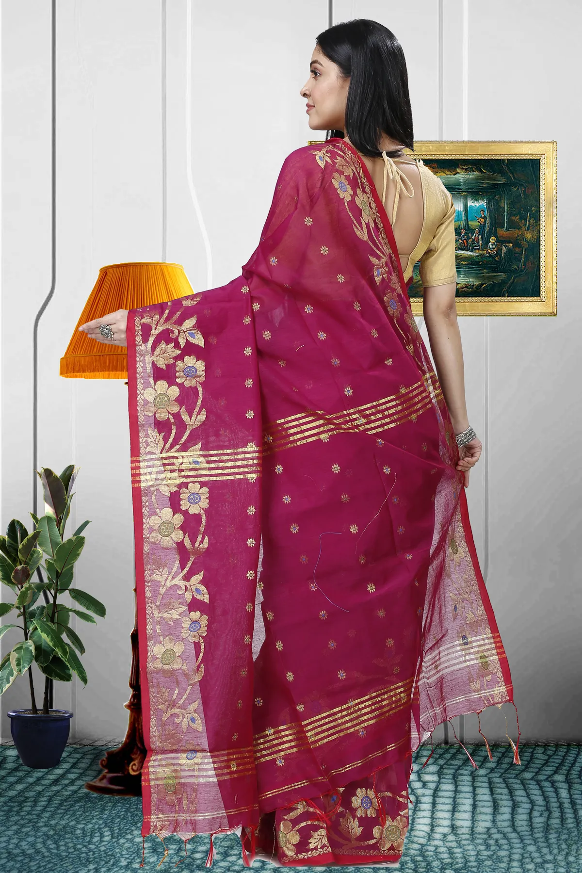 DipDiya Blended Cotton Purple Neel Regal Bengali Handloom Sarees