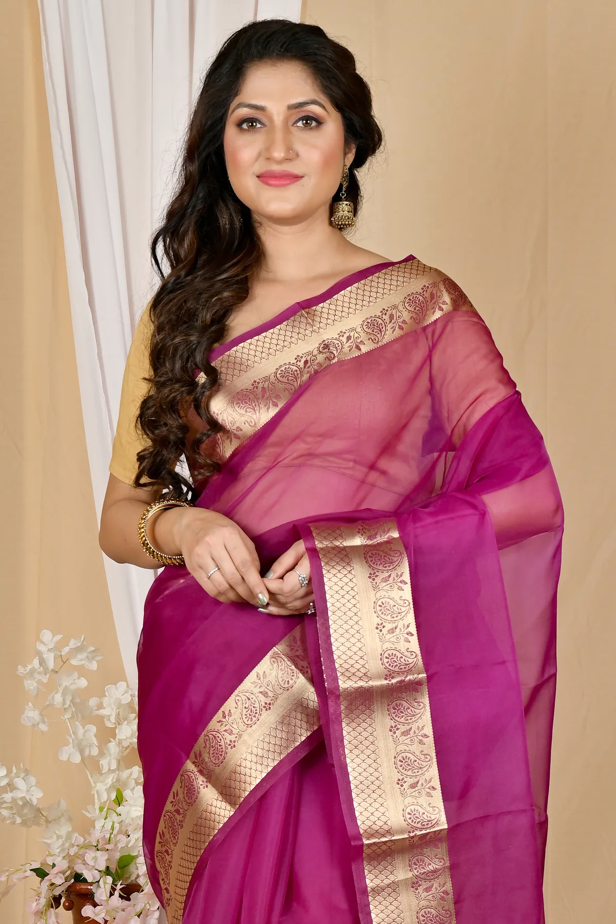 DipDiya Blended Cotton Purple Sikto Woven by Hand Handloom Sarees