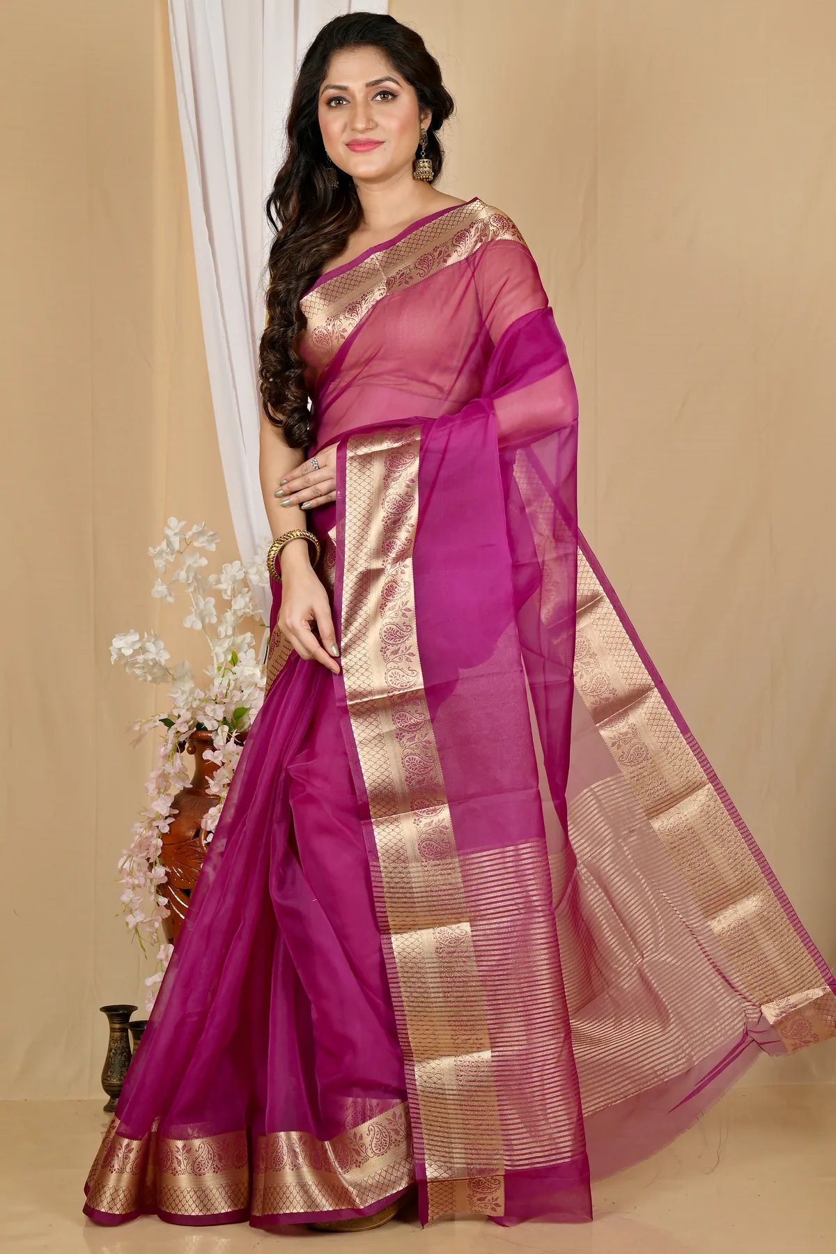 DipDiya Blended Cotton Purple Sikto Woven by Hand Handloom Sarees