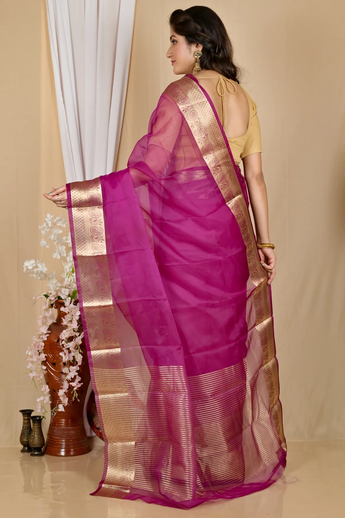 DipDiya Blended Cotton Purple Sikto Woven by Hand Handloom Sarees