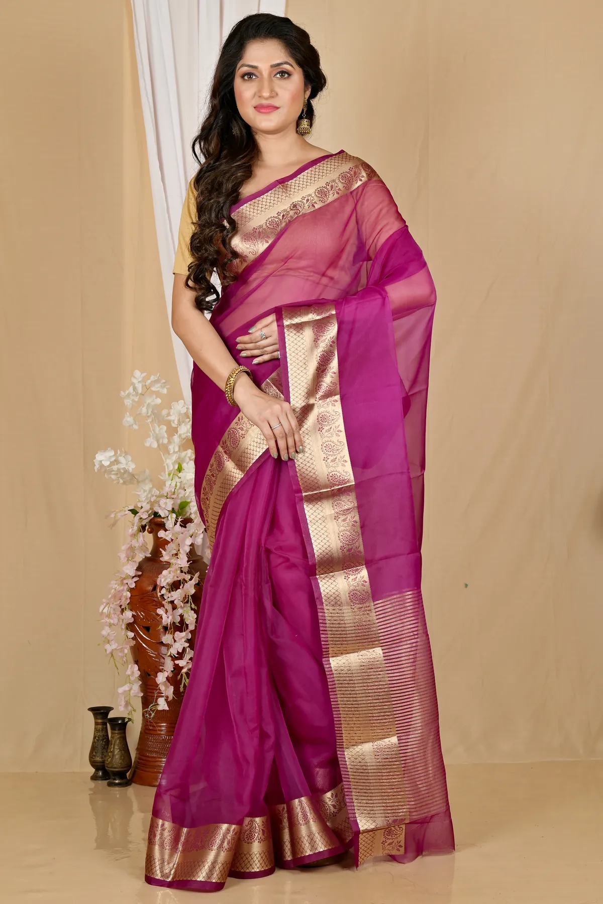 DipDiya Blended Cotton Purple Sikto Woven by Hand Handloom Sarees