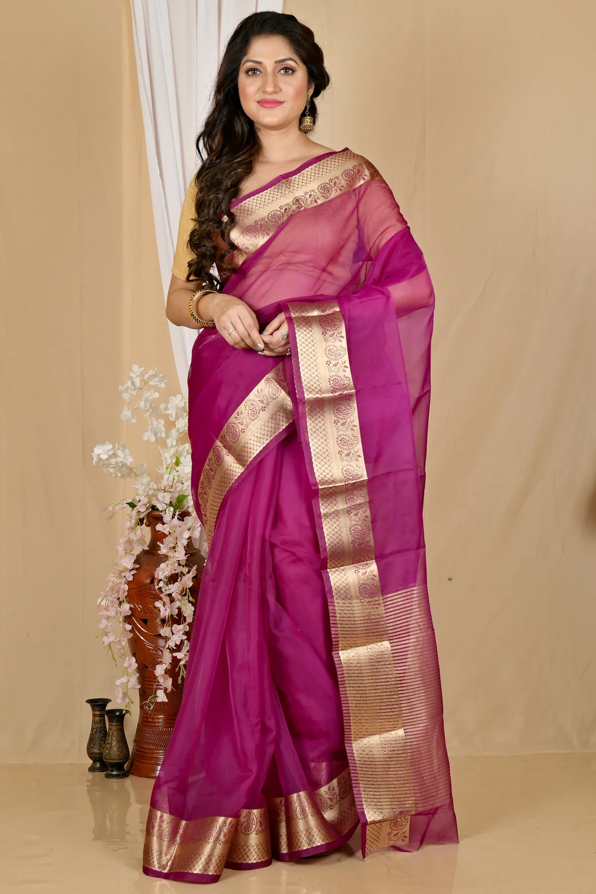 DipDiya Blended Cotton Purple Sikto Woven by Hand Handloom Sarees