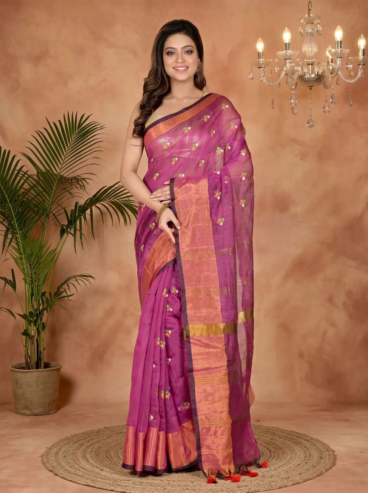 DipDiya Blended Cotton Purple Slabaka Moli Bengal’s Legacy Handloom Sarees