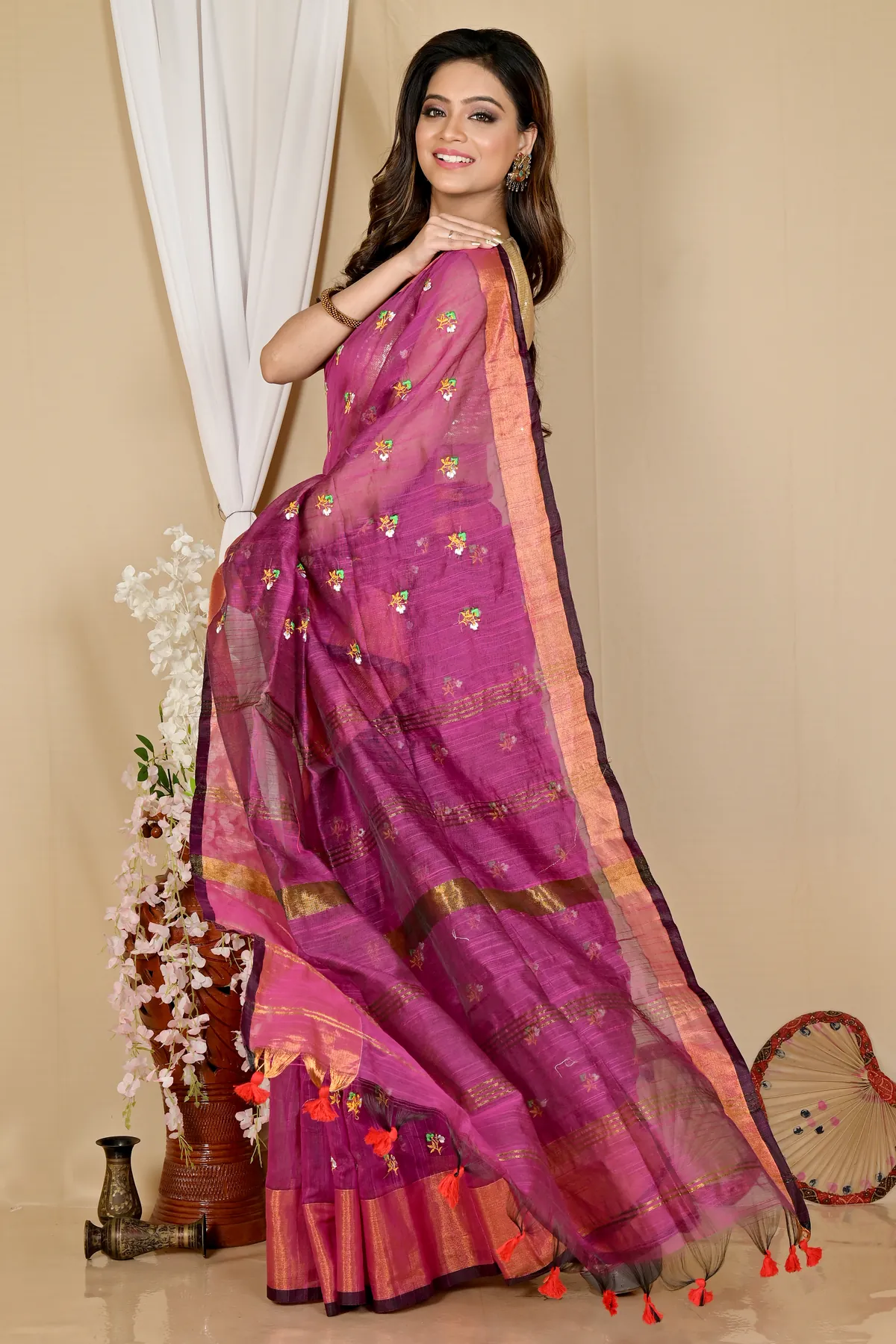 DipDiya Blended Cotton Purple Slabaka Moli Bengal’s Legacy Handloom Sarees